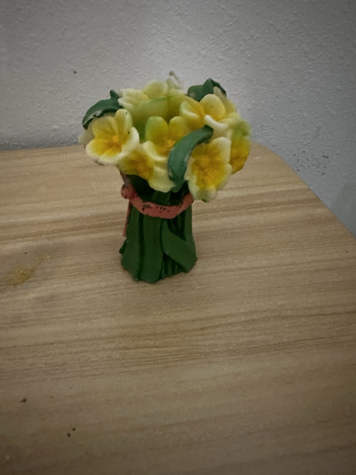 Vintage Flower Bouquet Shaped Candle Unburned Yellow Primrose Retro Kitsch Decor