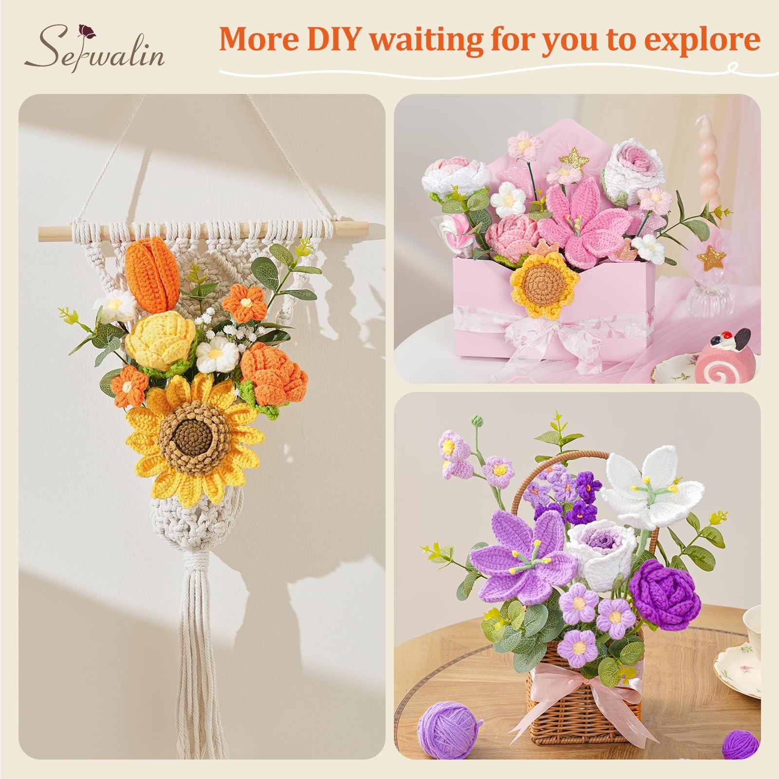 Crochet Flower Bouquet, Orange Handmade Knitted Flowers, Crochet Sunflower Tu…
