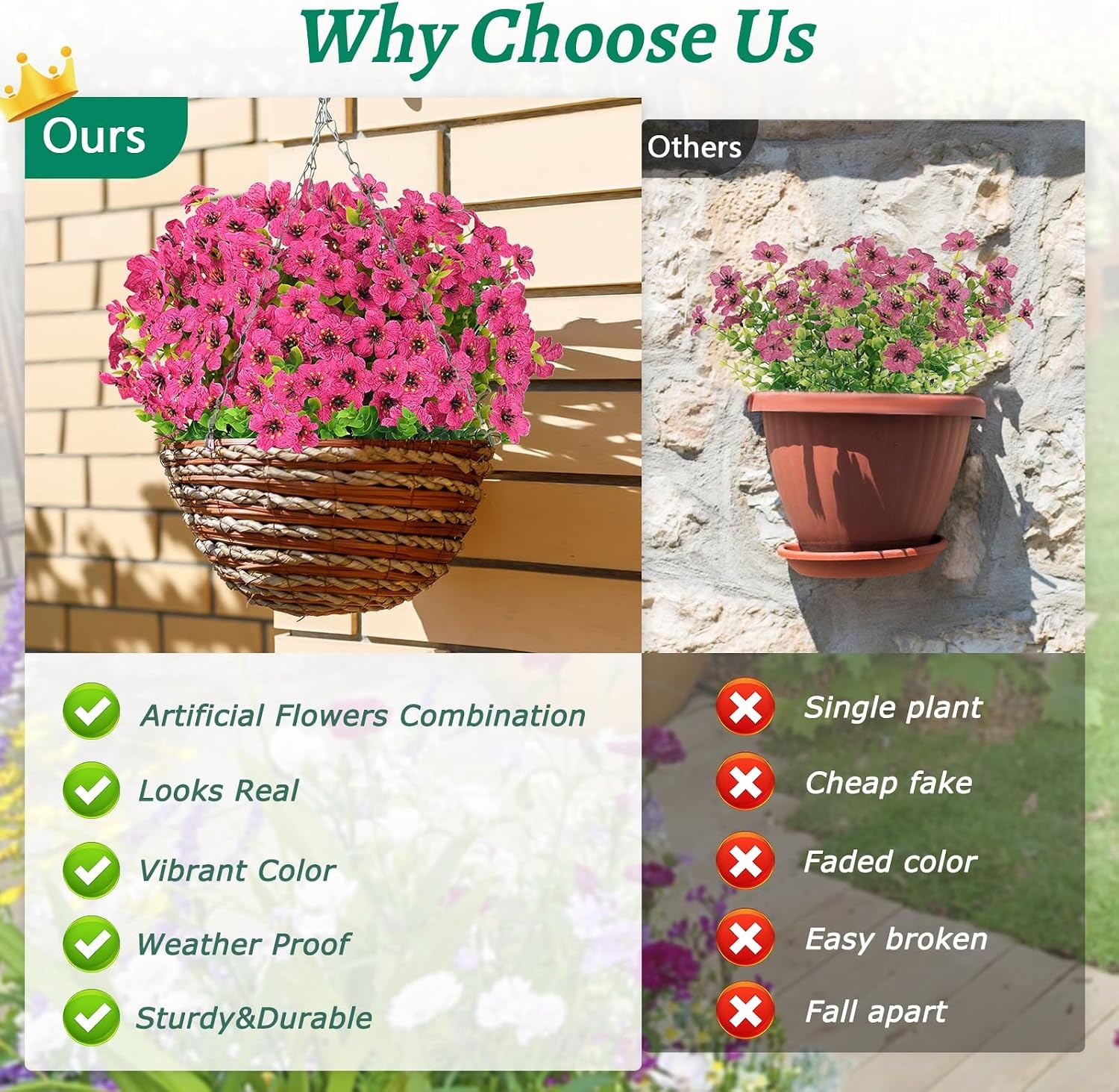 Artificial Flowers for Outdoors, 18 Bundles Artificial Plants & Flowers Outdoor,