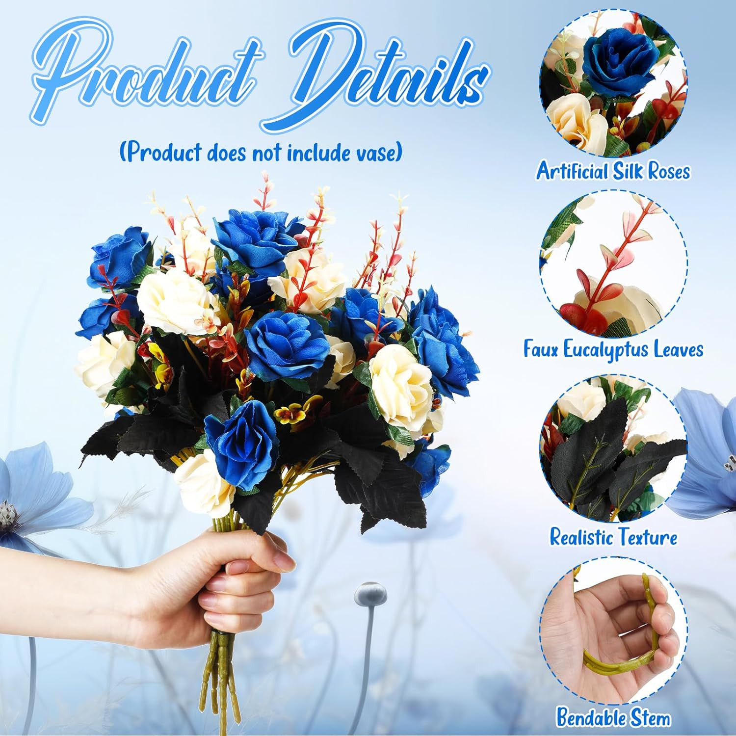 Dark Blue Silk Roses – 24 Bunches Faux Flower Centerpiece for Wedding Decor