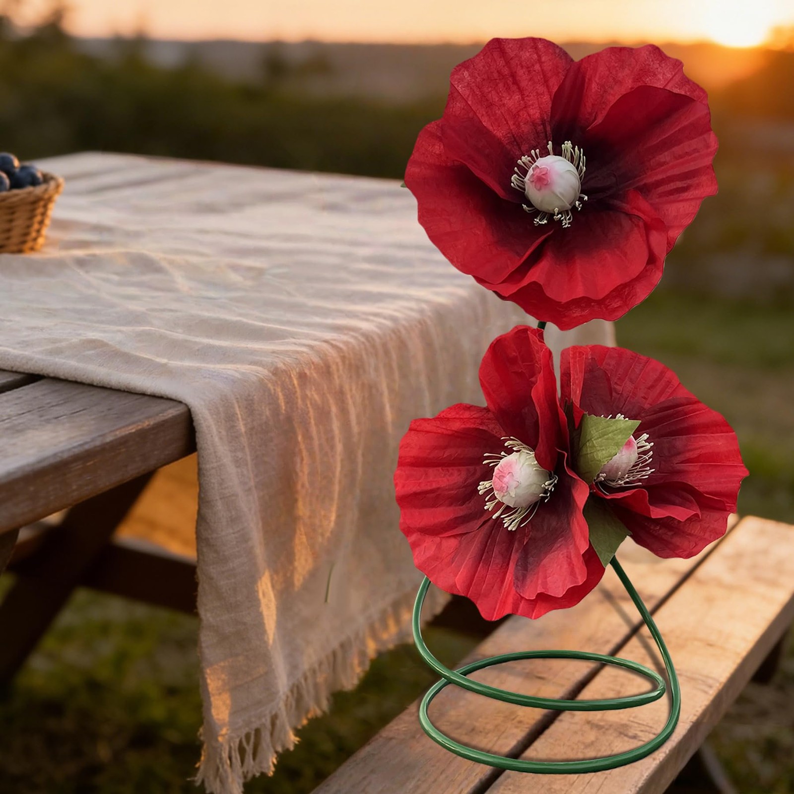 Giant Red Poppy Artificial Flowers – 3 Realistic Large Fake Flowers Decoratio…