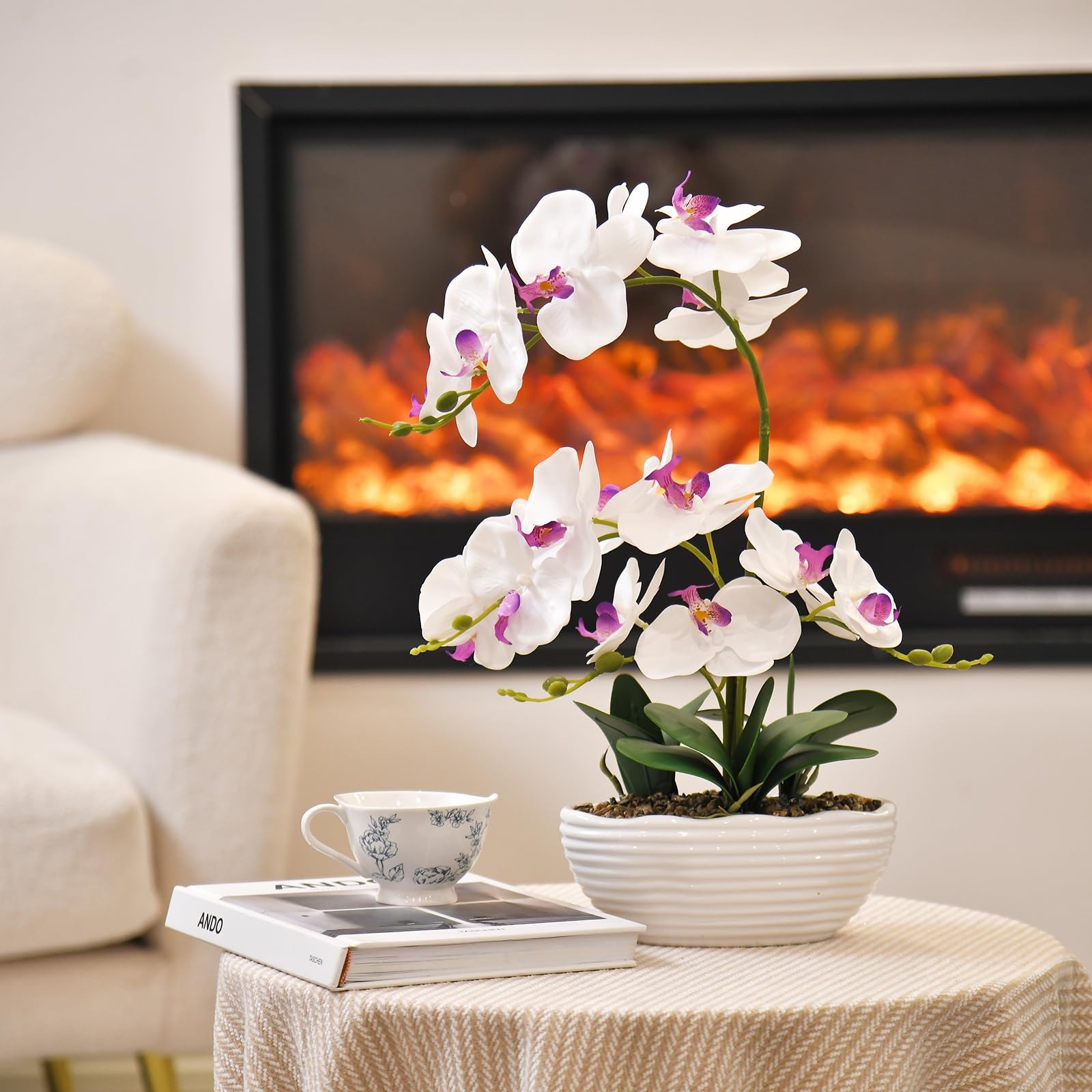 19″ H Phalaenopsis Faux Orchid Plant Silk Orchid Centerpiece Artificial Flora…