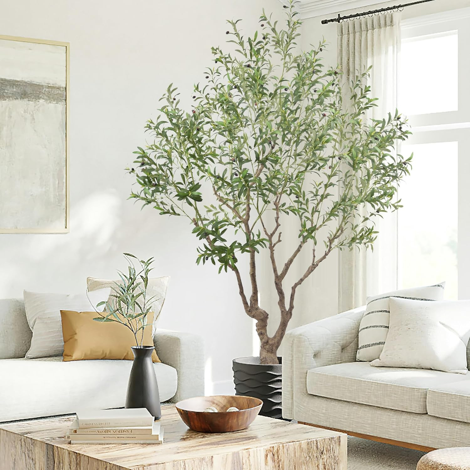 8.2Ft Faux Olive Tree with Realistic Trunks & Fruits for Home Decor