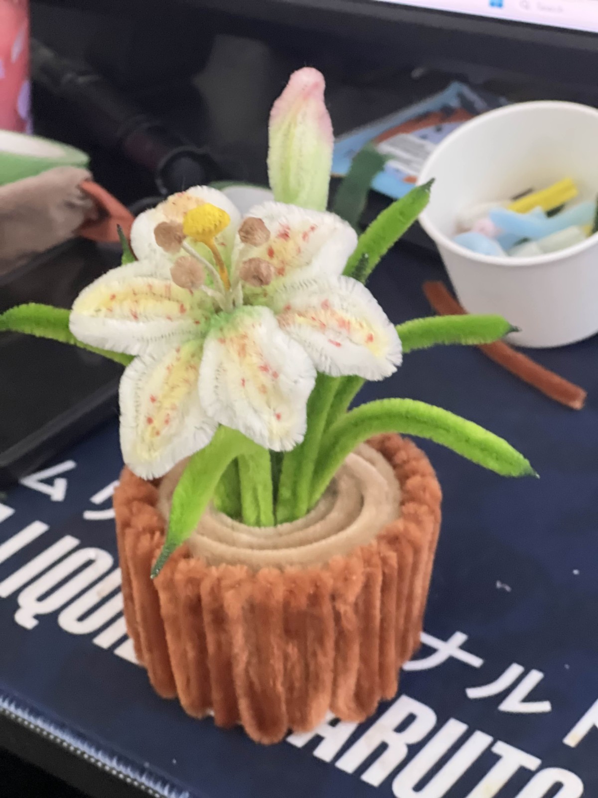 Fuzzy Wire Flower in a Pot, Pipe Cleaner Flower a flower of your choice