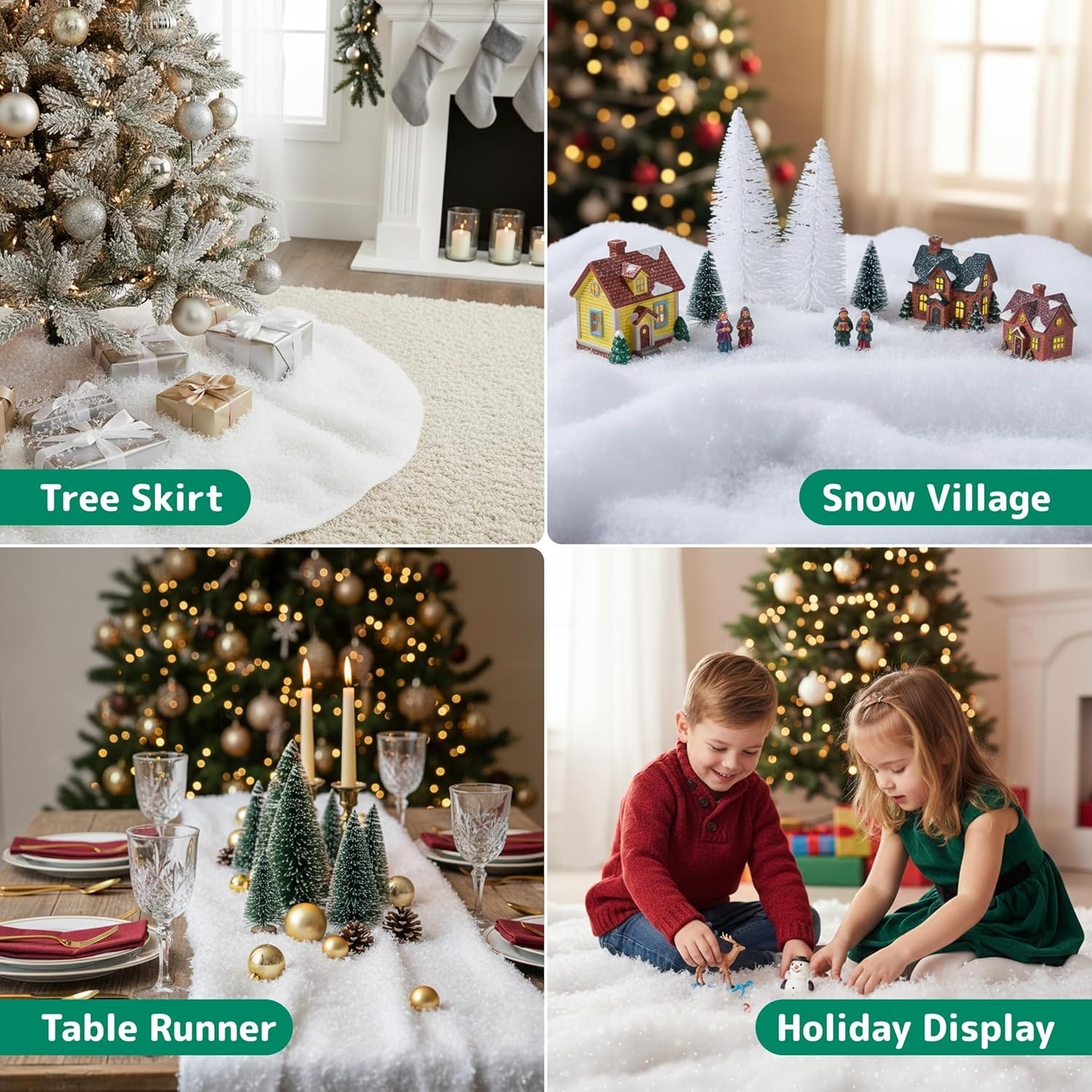 Large 94.5″ x 31.5″ Flame-Retardant Artificial Snow Blanket for Holiday Decor
