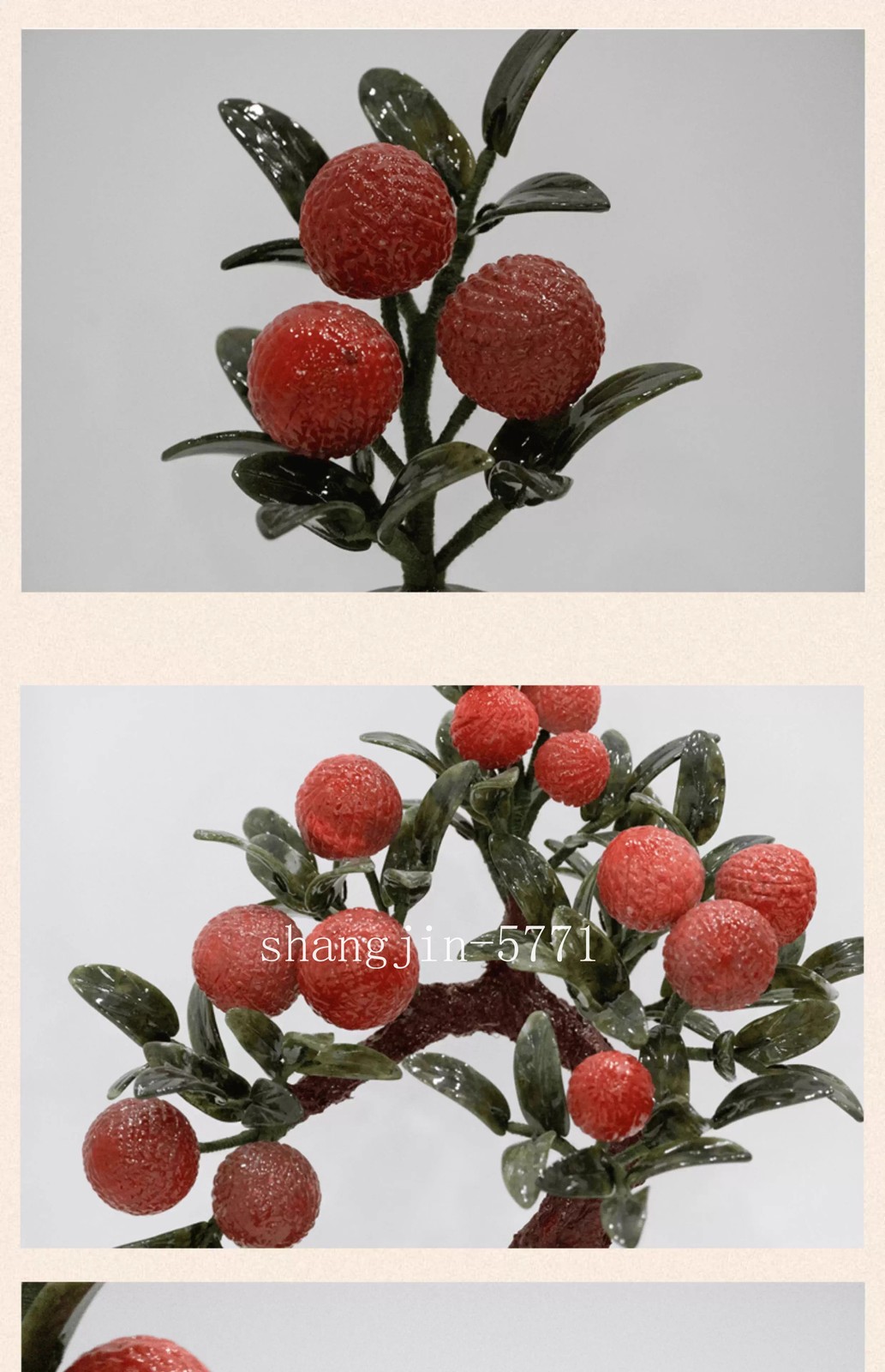 Natural Jade Stone Litchi Bonsai Tree Fruit Plant Feng Shui Home Office Decor