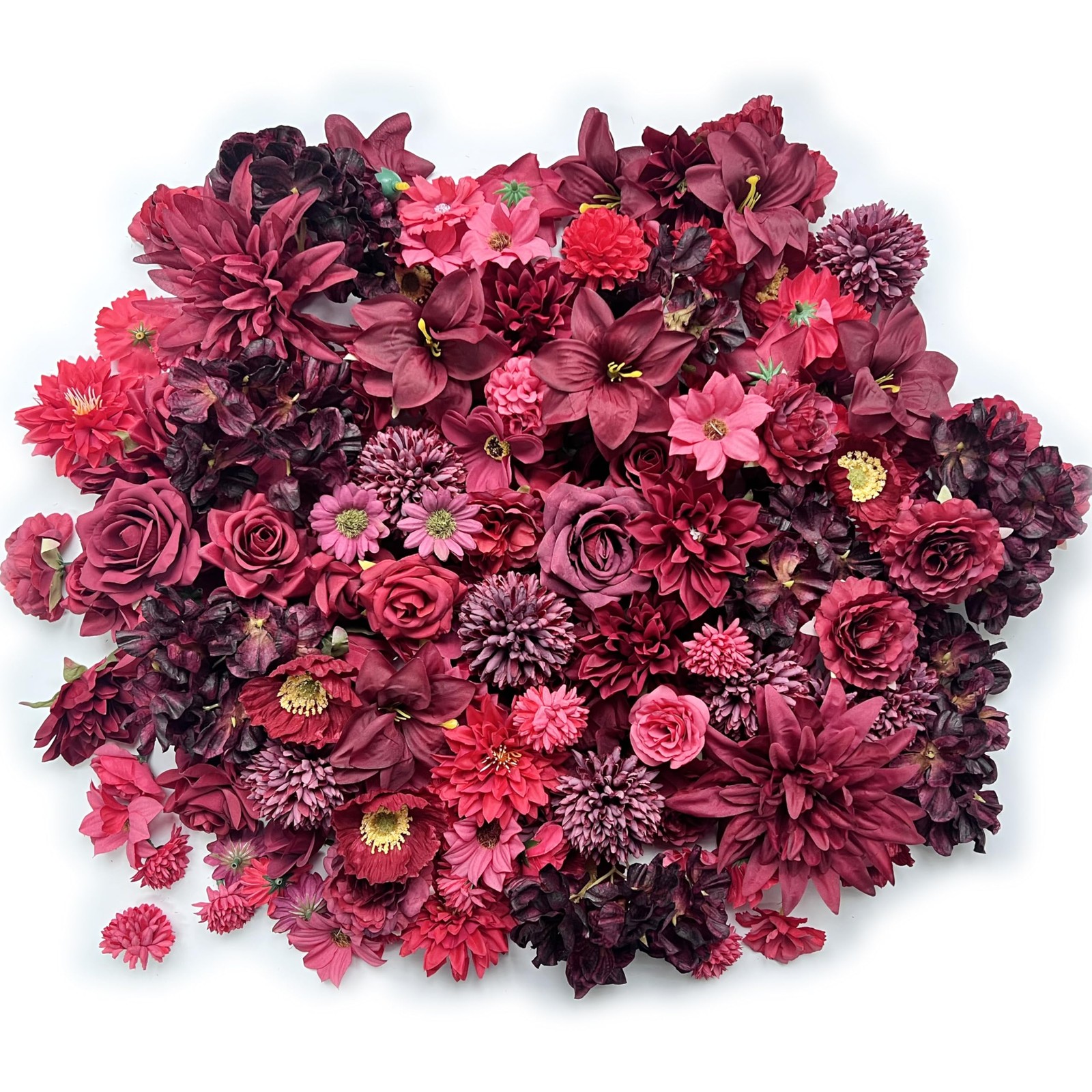 Artificial Burgundy Red Christmas Flowers Bulk Silk Roses Heads 3-12cm Craft