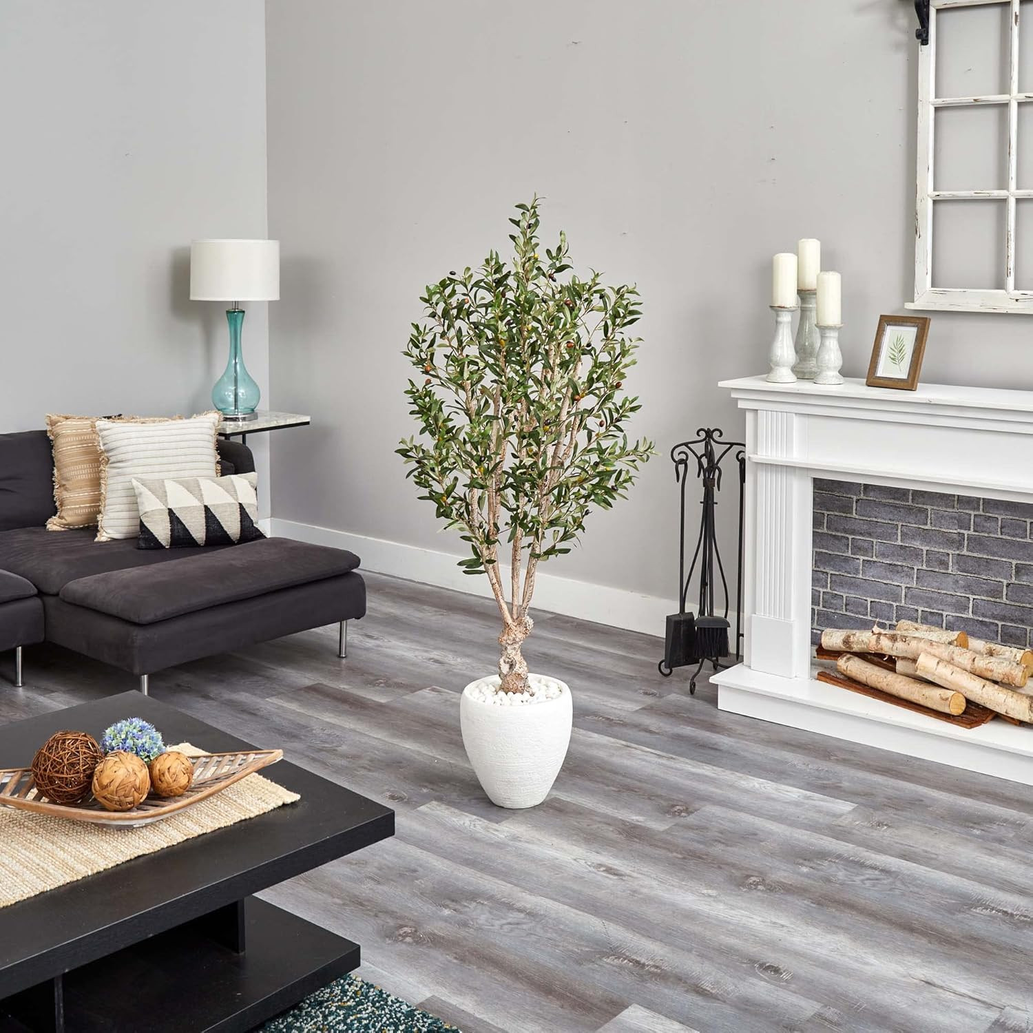 5Ft Olive Artificial Tree in Elegant White Oval Planter for Home Decor