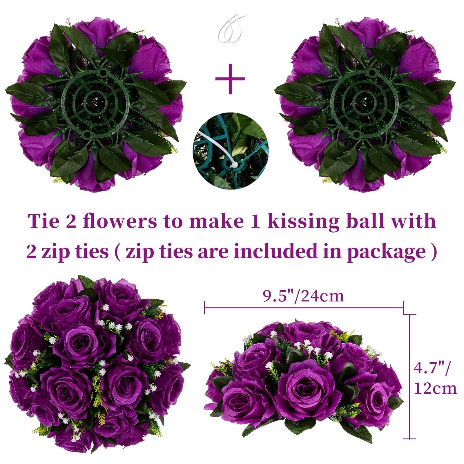 Flower Balls Wedding Rose Centerpieces: 2 Pcs Fake Flowers with Base White Ki…
