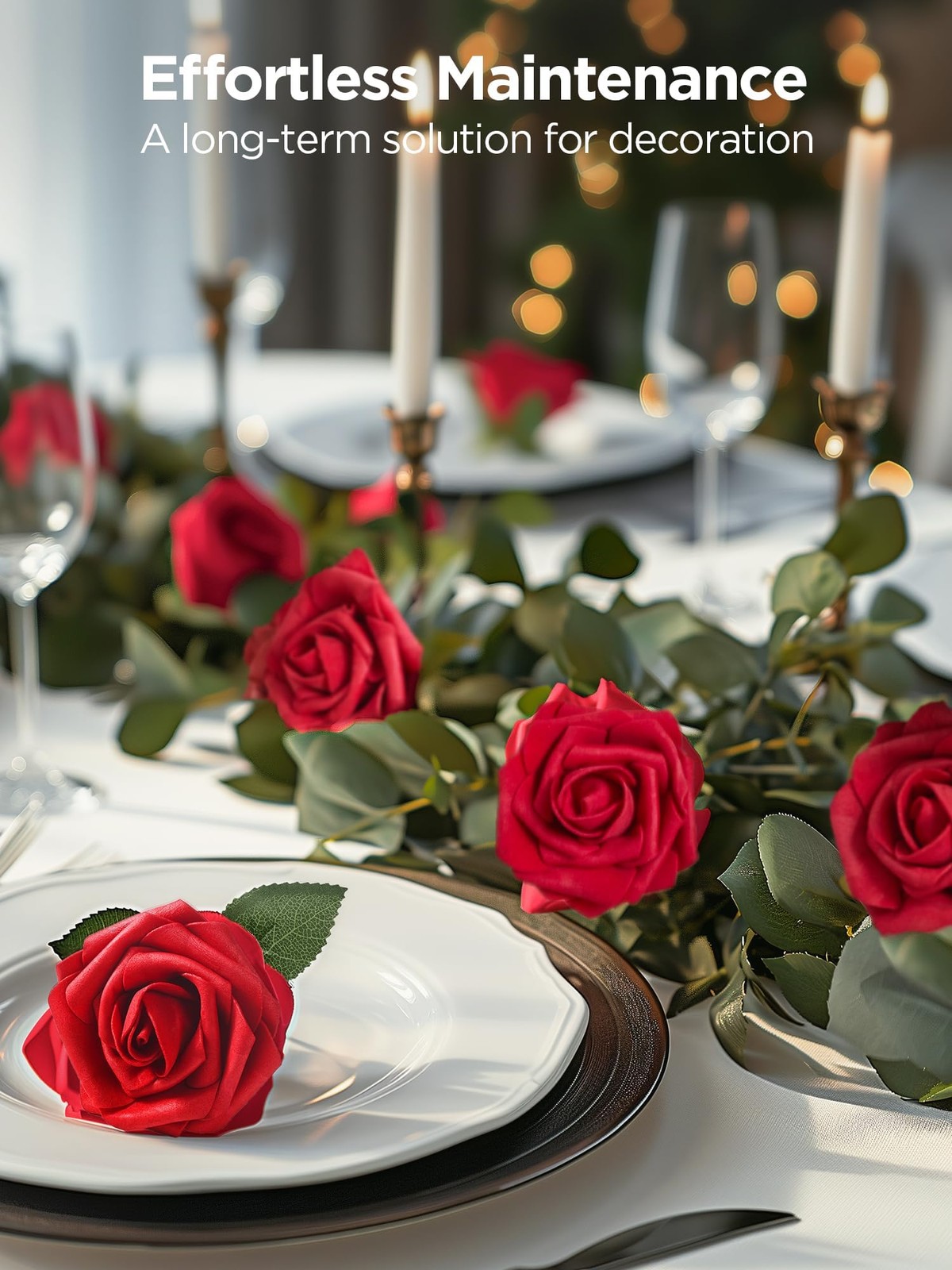 Artificial Flowers, 50 Pcs Dark Red Foam Fake Roses Bulk with Stems for Mothe…