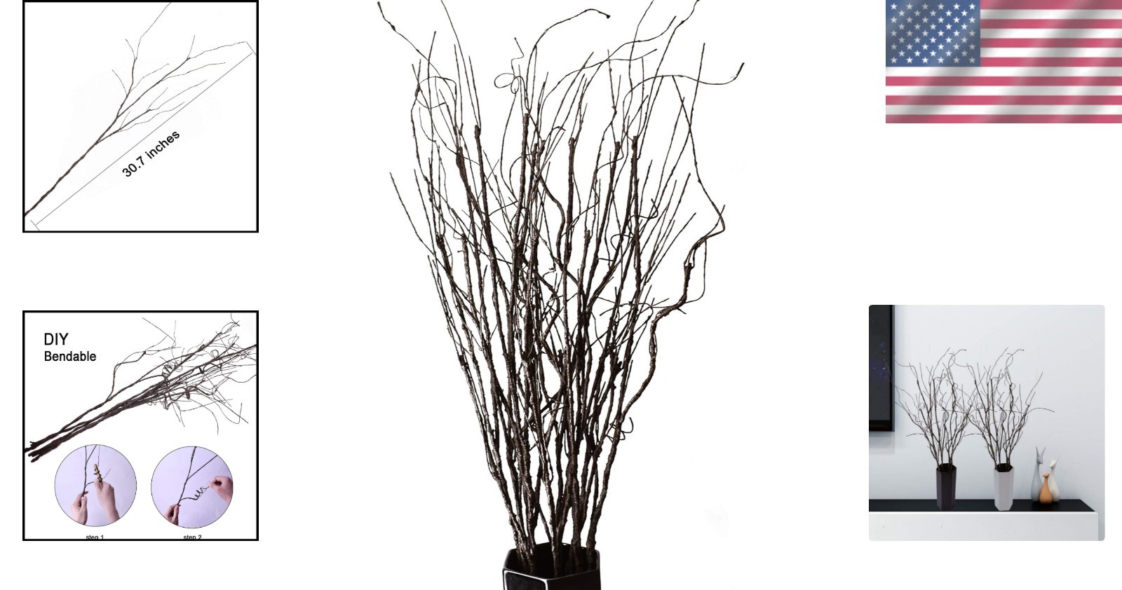 Artificial Curly Willow Branches 10PCS Decor Stems Indoor Outdoor Vases