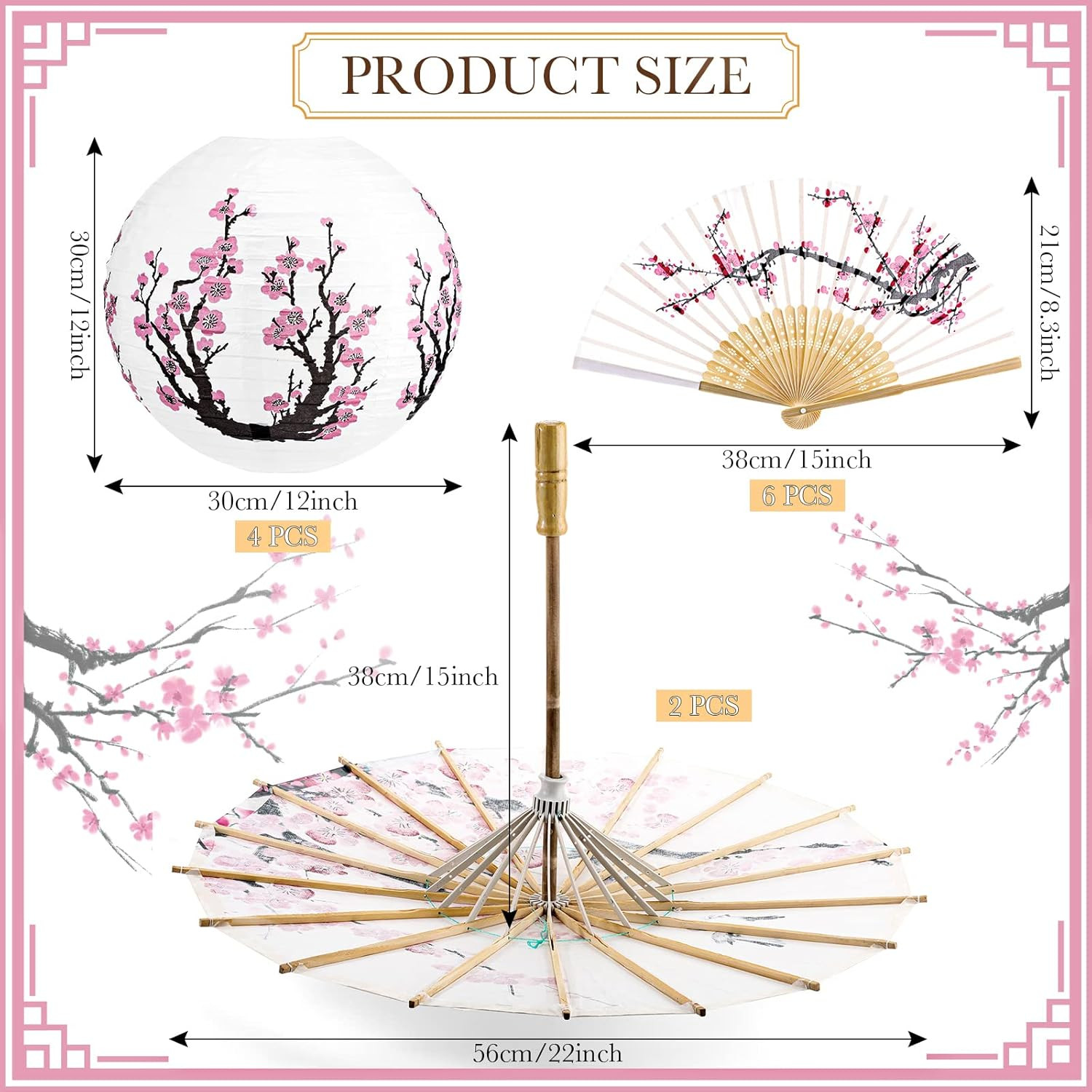 12 Pcs Cherry Japanese Blossom Decor Set Chinese New Year Decorations 4 Blossom