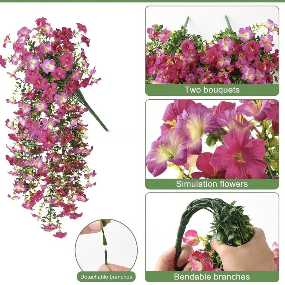 Artificial Hanging Basket with Adjustable Branches Eucalyptus Morning Glory