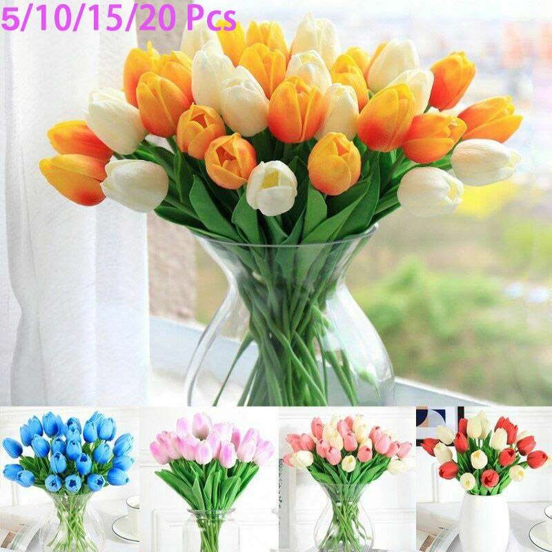 5-20pc Artificial Tulip Flowers Fake Flower Bouquet for Wedding Party Home Decor