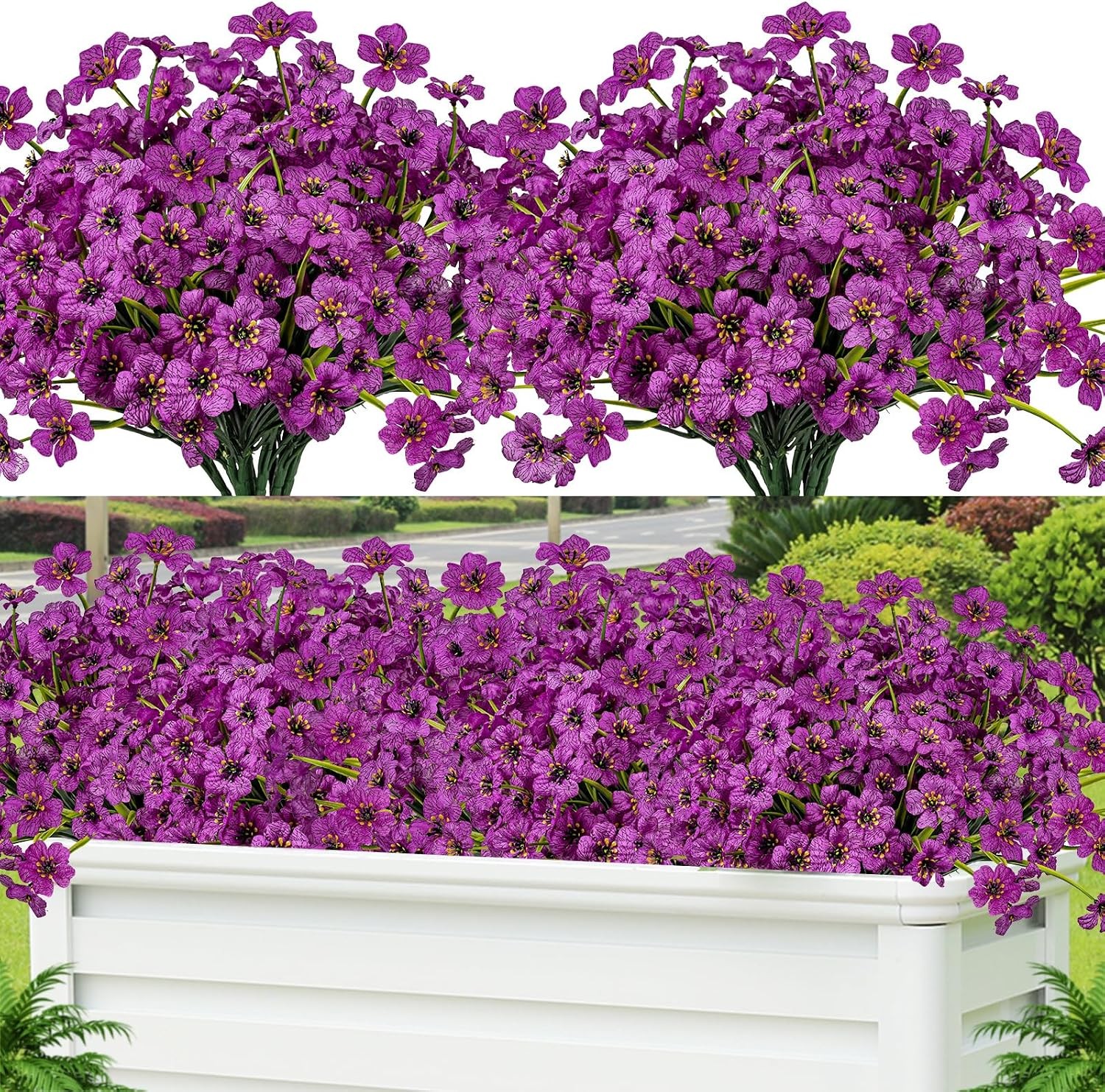 24 Pcs Artificial Flowers UV Resistant, Faux Plastic Shrubs Outdoor Decor