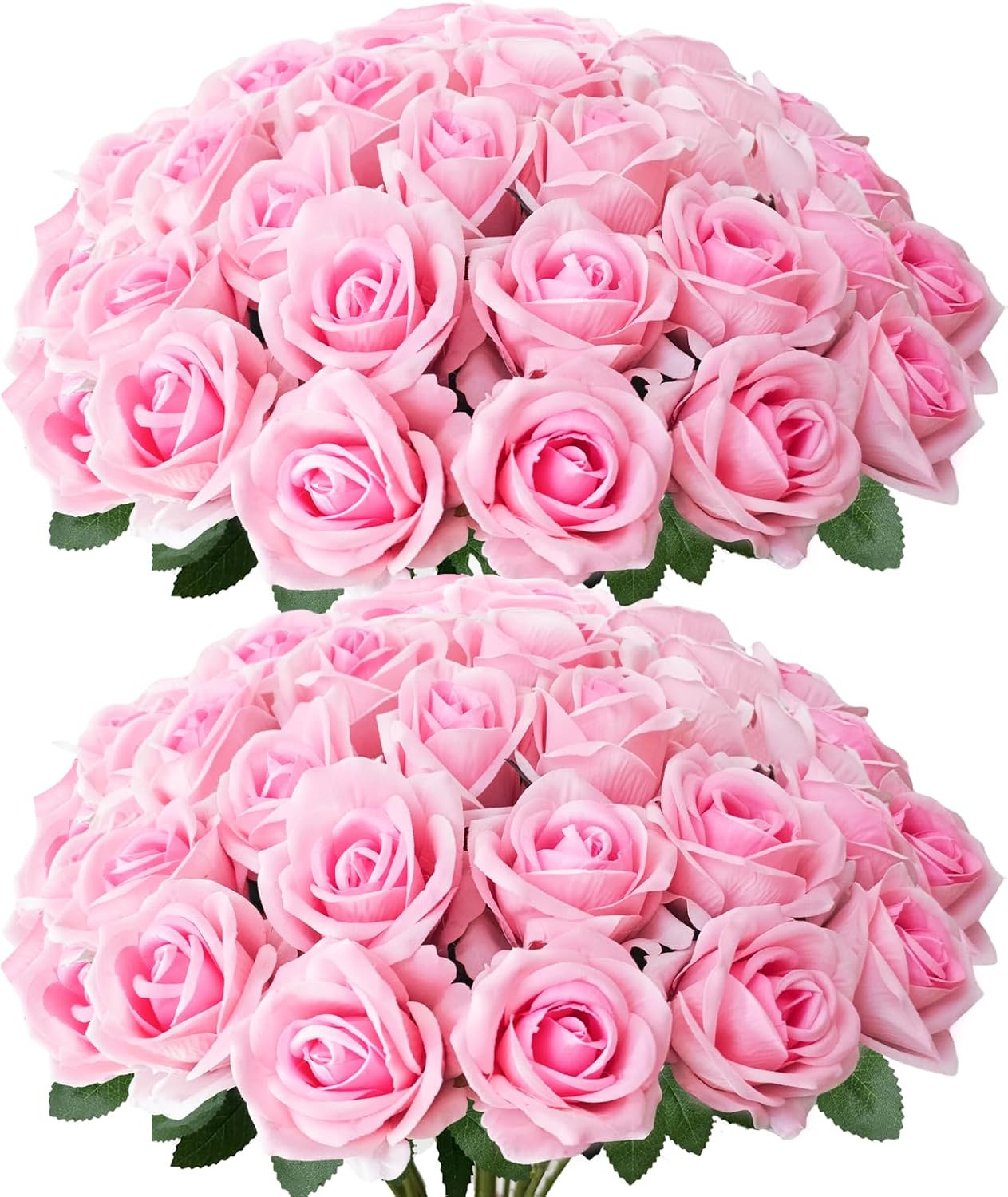 50Pcs White Roses Artificial Flowers with Stems，Fake Roses Bouquet Fake Flowers