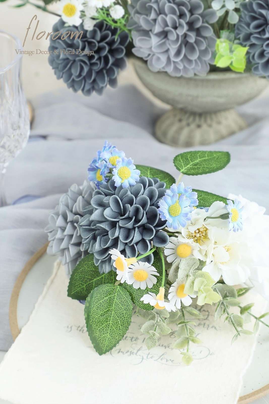 Artificial Dahlia Flowers 25pcs Real Looking Blue Shades Foam Fake Roses with…