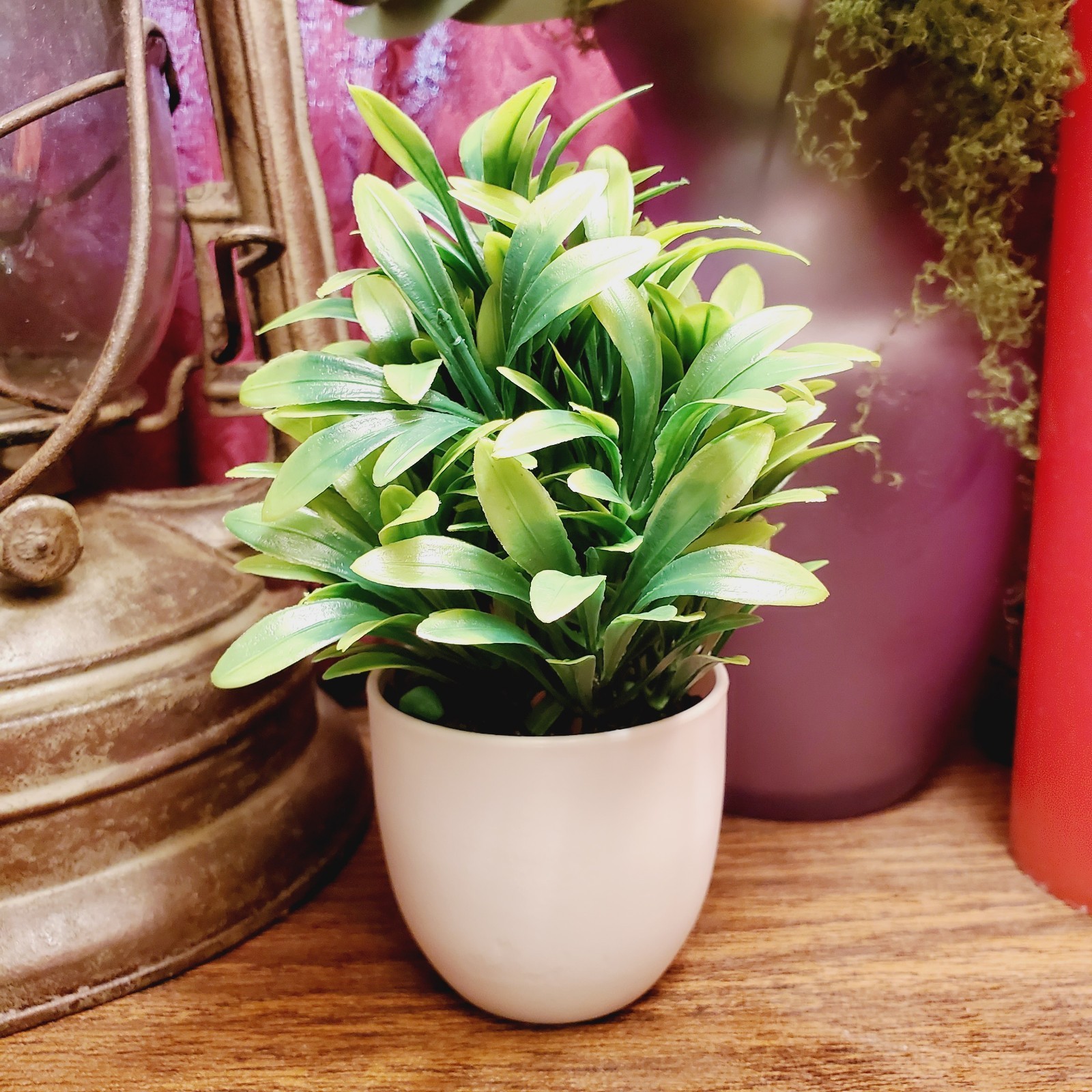 Mini Artificial Potted Plant Small Faux Greenery Spring Grass Bonsai Desk Decor