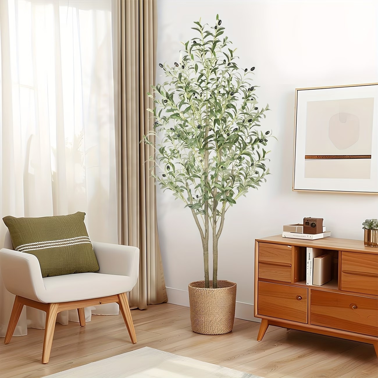 Artificial Olive Tree Potted Fake Plant with Fruits BLACK Planter Home Office In