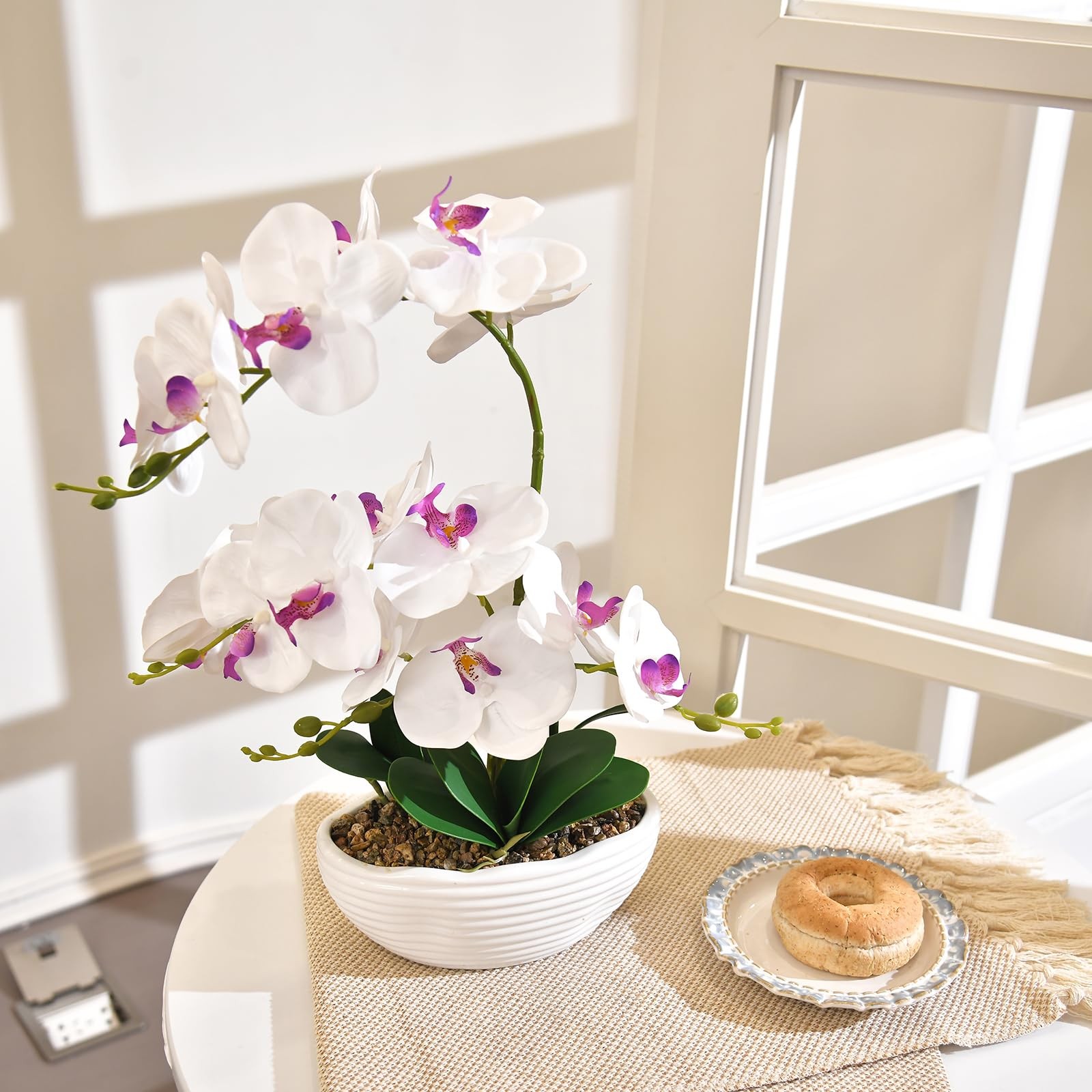 19″ H Phalaenopsis Faux Orchid Plant Silk Orchid Centerpiece Artificial Flora…