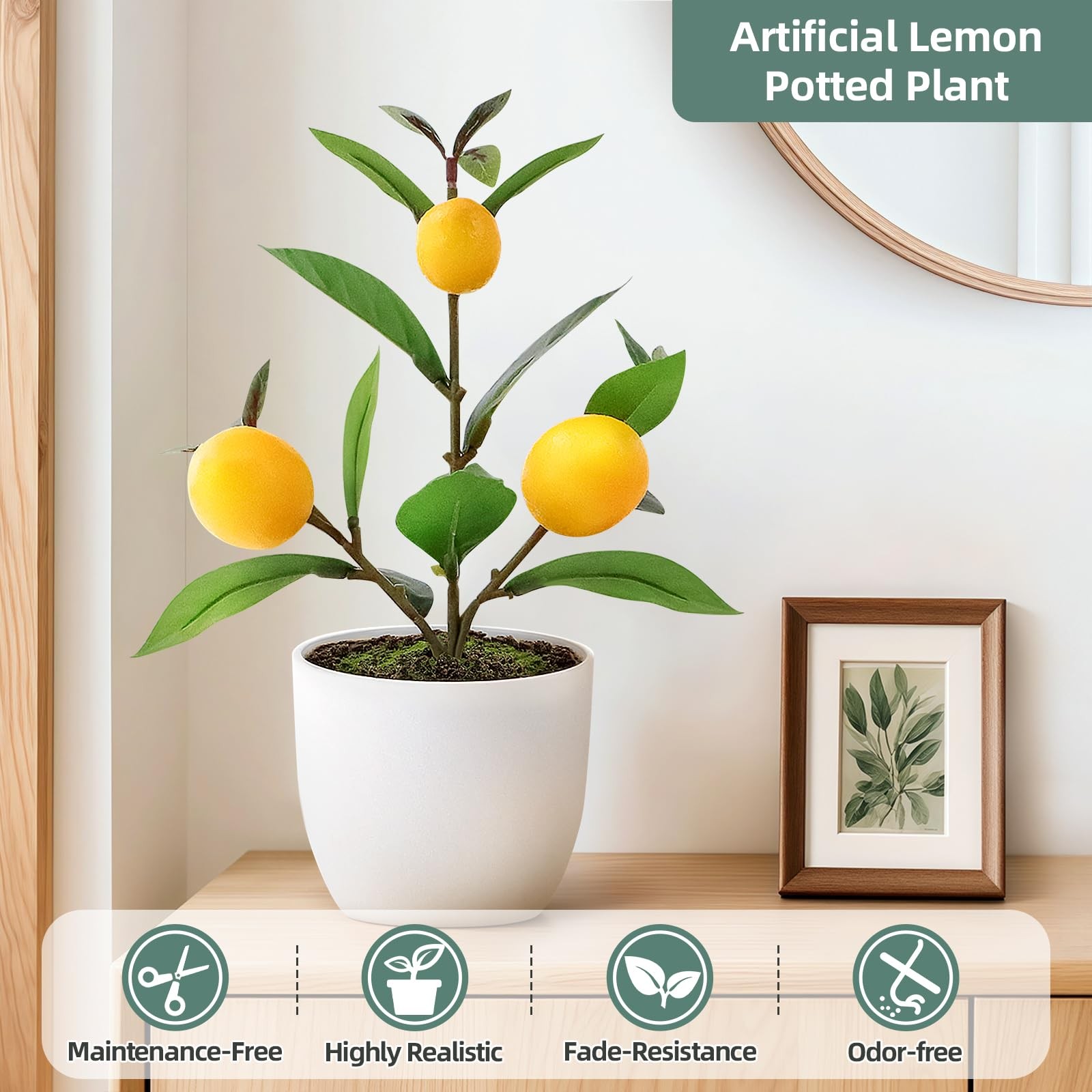 2 Pack Small Artificial Orange Tree Potted, 10.2″ Fake Lemon Plant