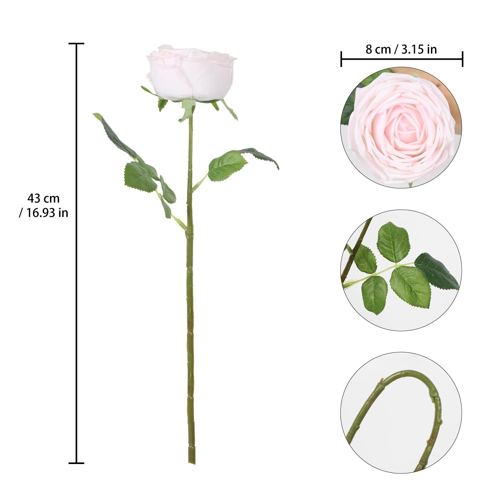 5 PCS Pale Pink Real Touch Latex Silk Artificial Roses Fake Flowers Centerpieces