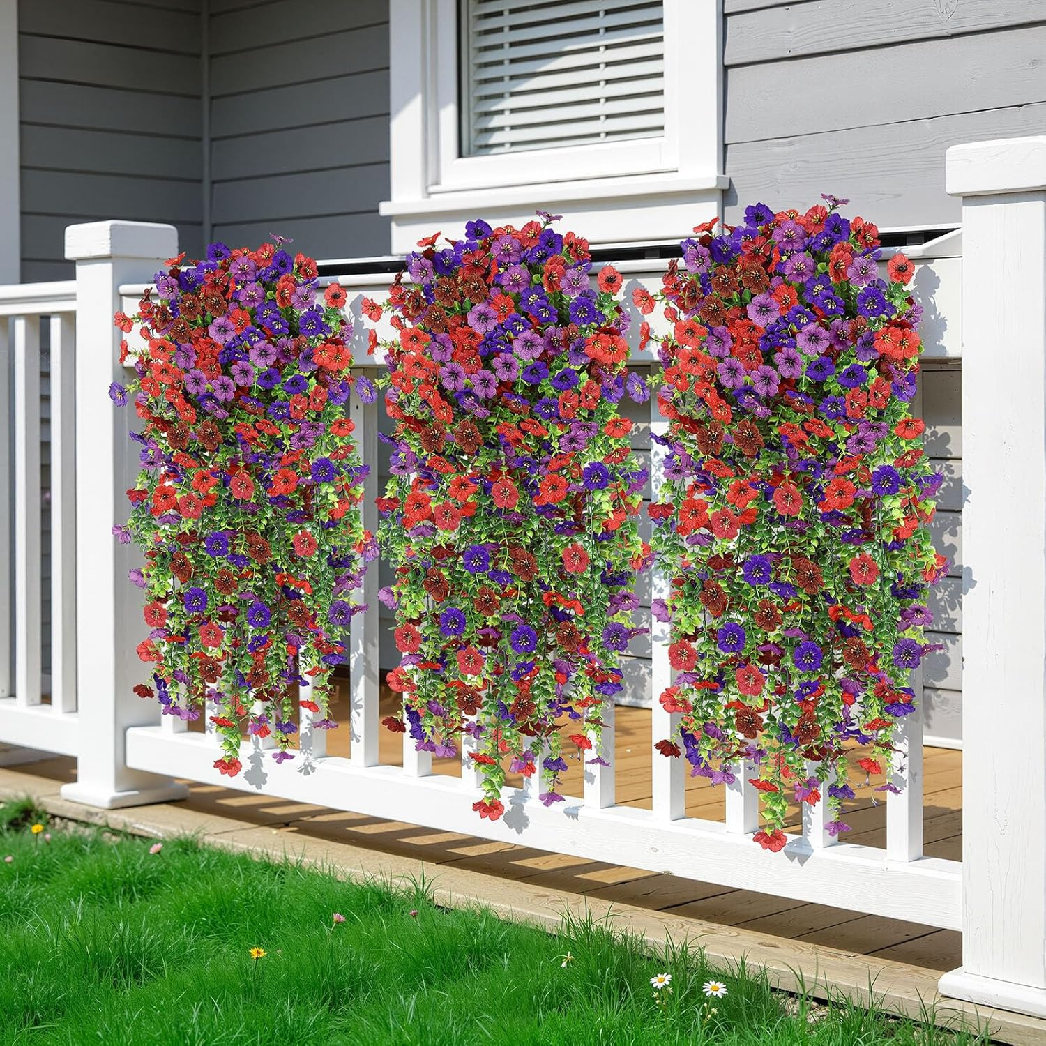 8PCS Artificial Fake Hanging Flowers for Outdoor Spring Decoration, UV Resistant