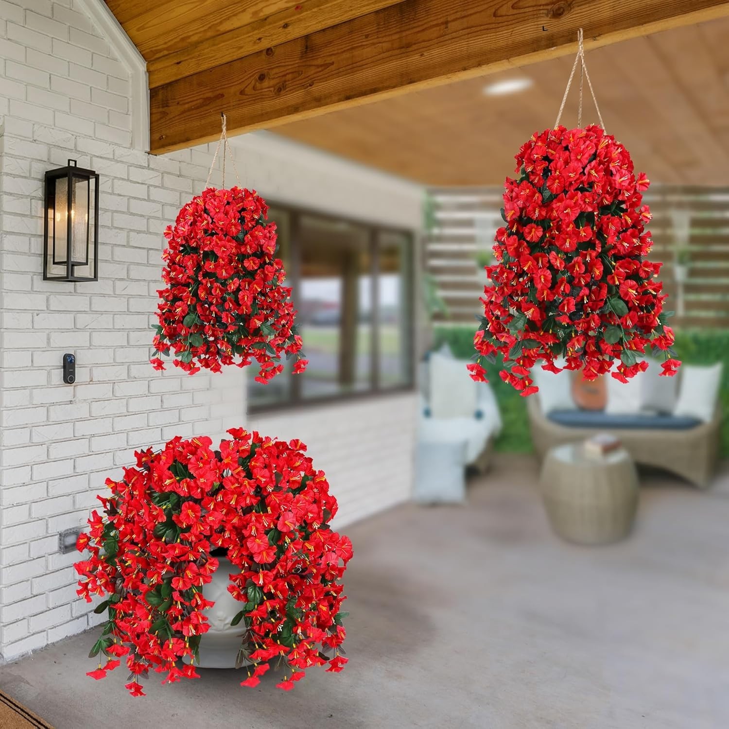 UV Resistant Realistic Hanging Flowers – 2PCS Silk Vines for Patios & Balconies