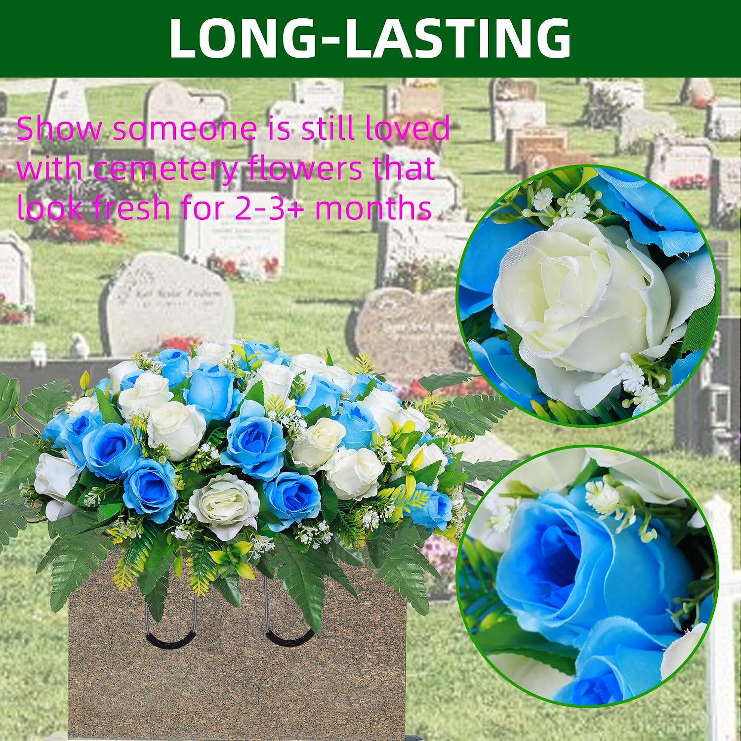 Artificial Cemetery Flower Saddles, Rose Headstone Flower Saddle Outdoor Grave D
