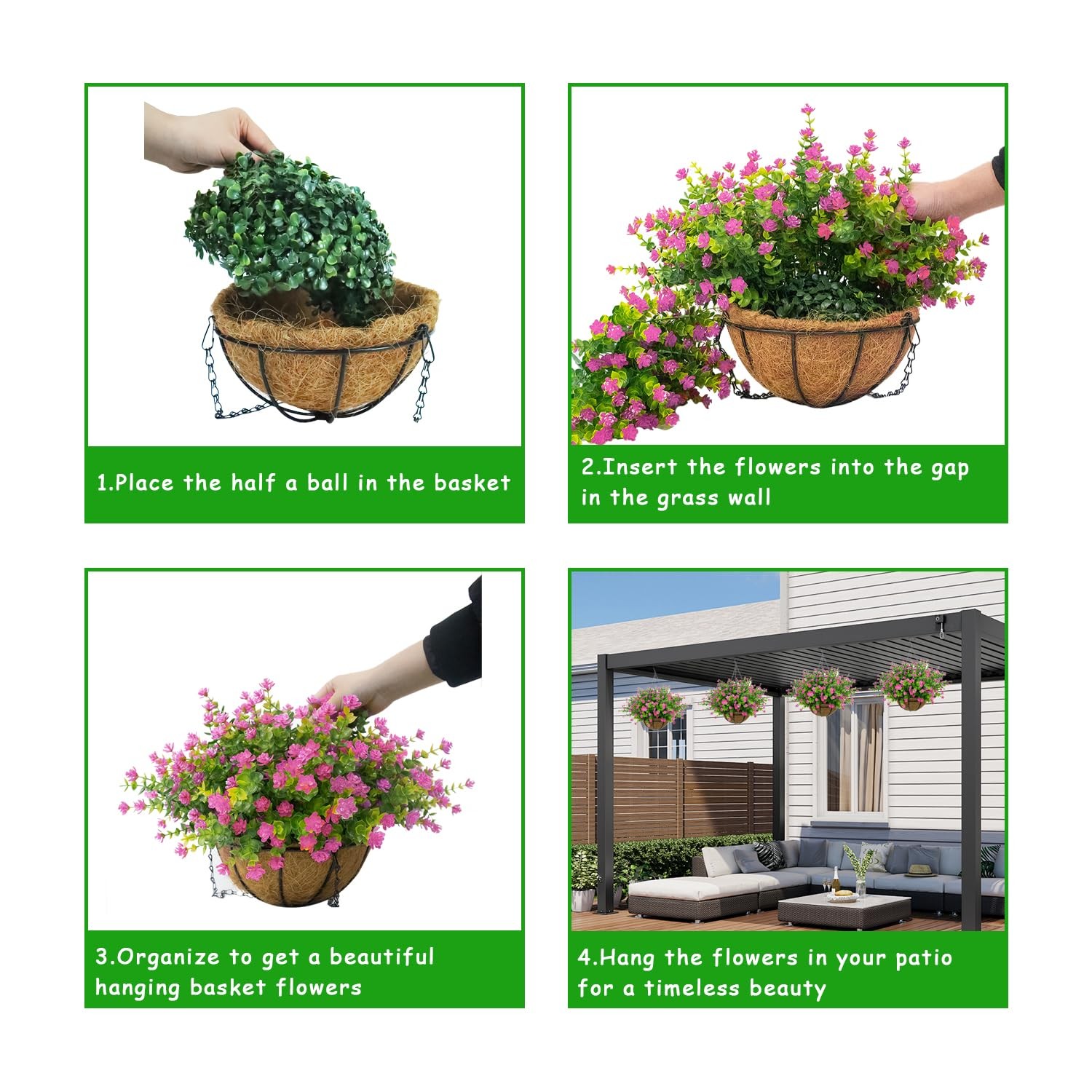 New Artificial Hanging Flowers Basket, 12 UV-Resistant Bundles of Realistic Fake