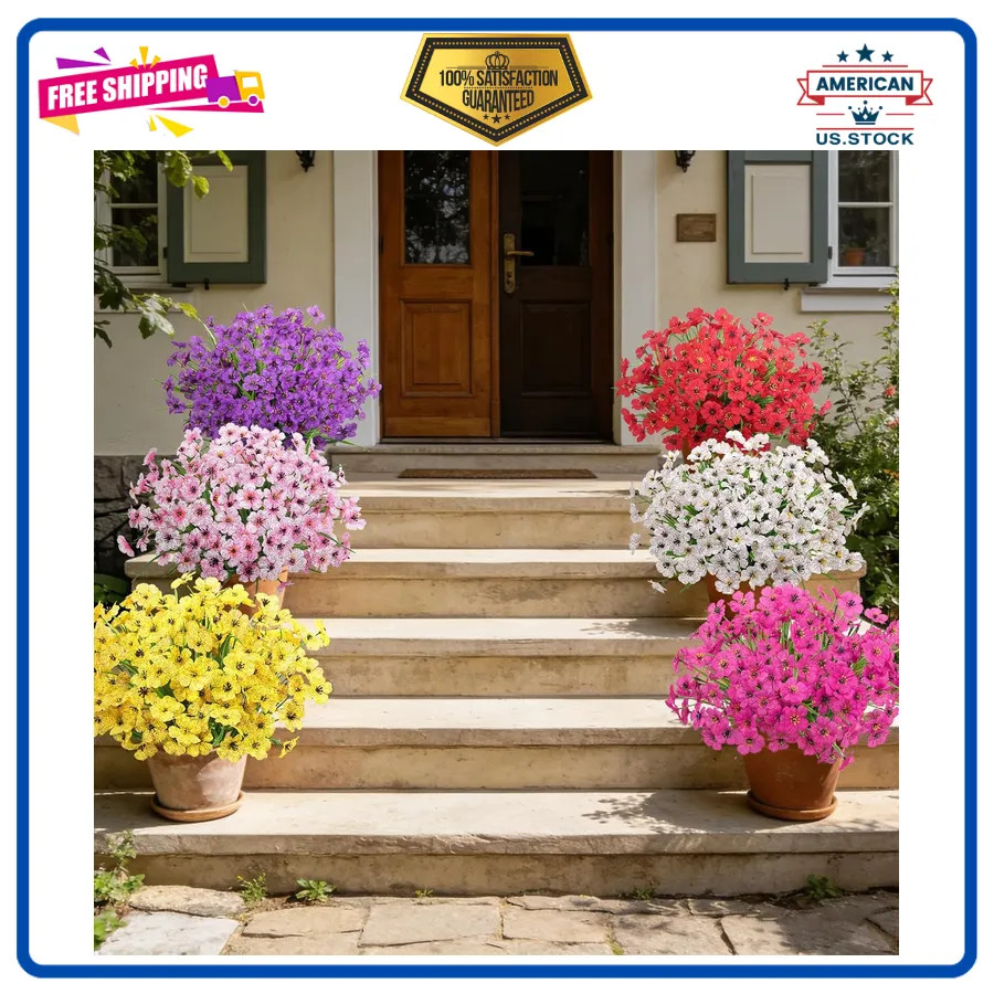 24 Bundles Artificial Flowers UV Resistant Silk Faux Plants for Outdoor Decor
