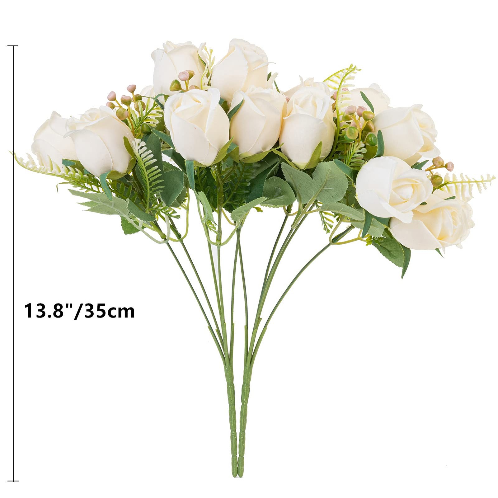 Artificial Rose Flower 20 Heads 2 Bundles Bridal Bouquet Silk Bulk Cream