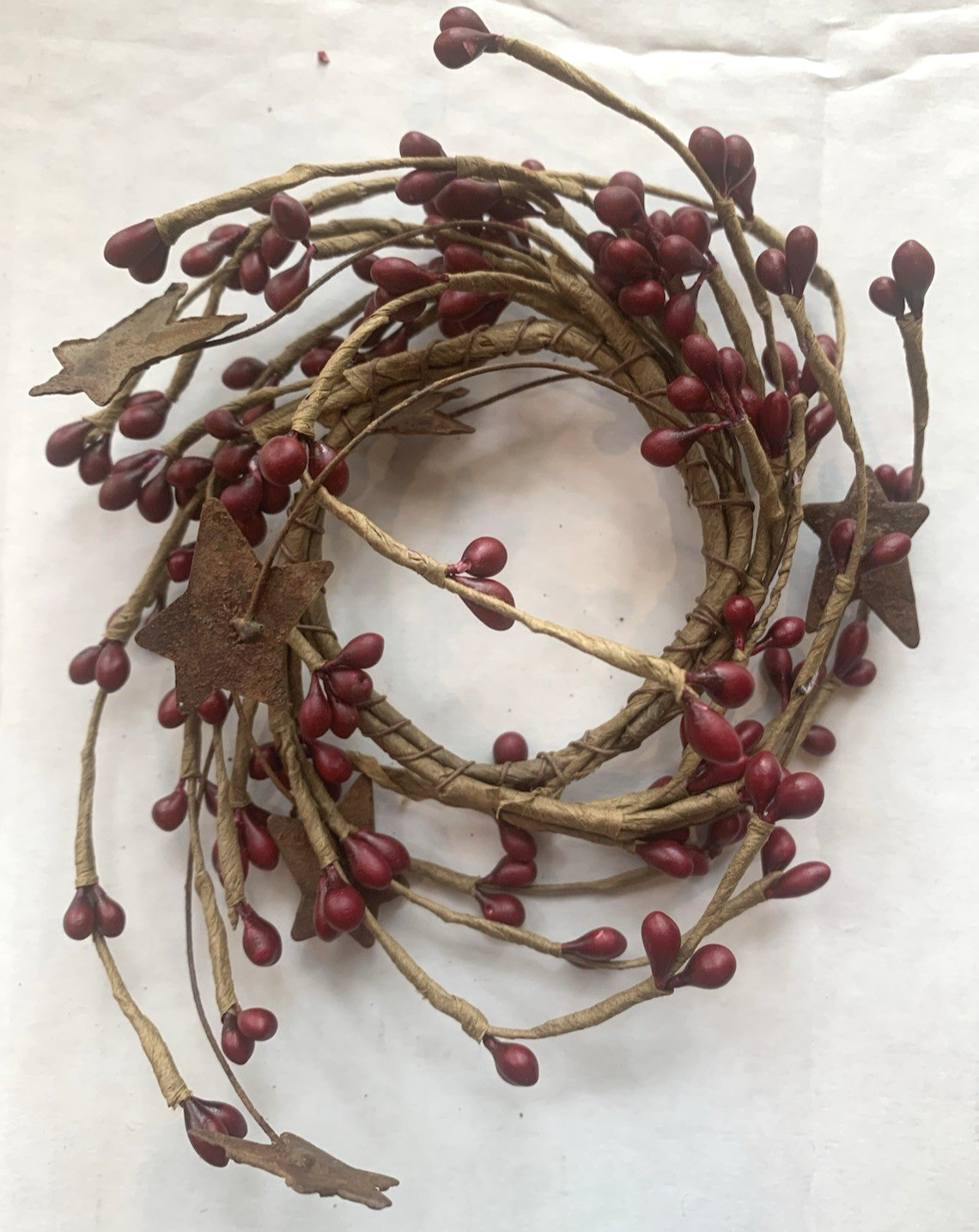 Set of 4 Primitive Pip Berry Rusty Stars Wreath Candle Rings 2″ Americana