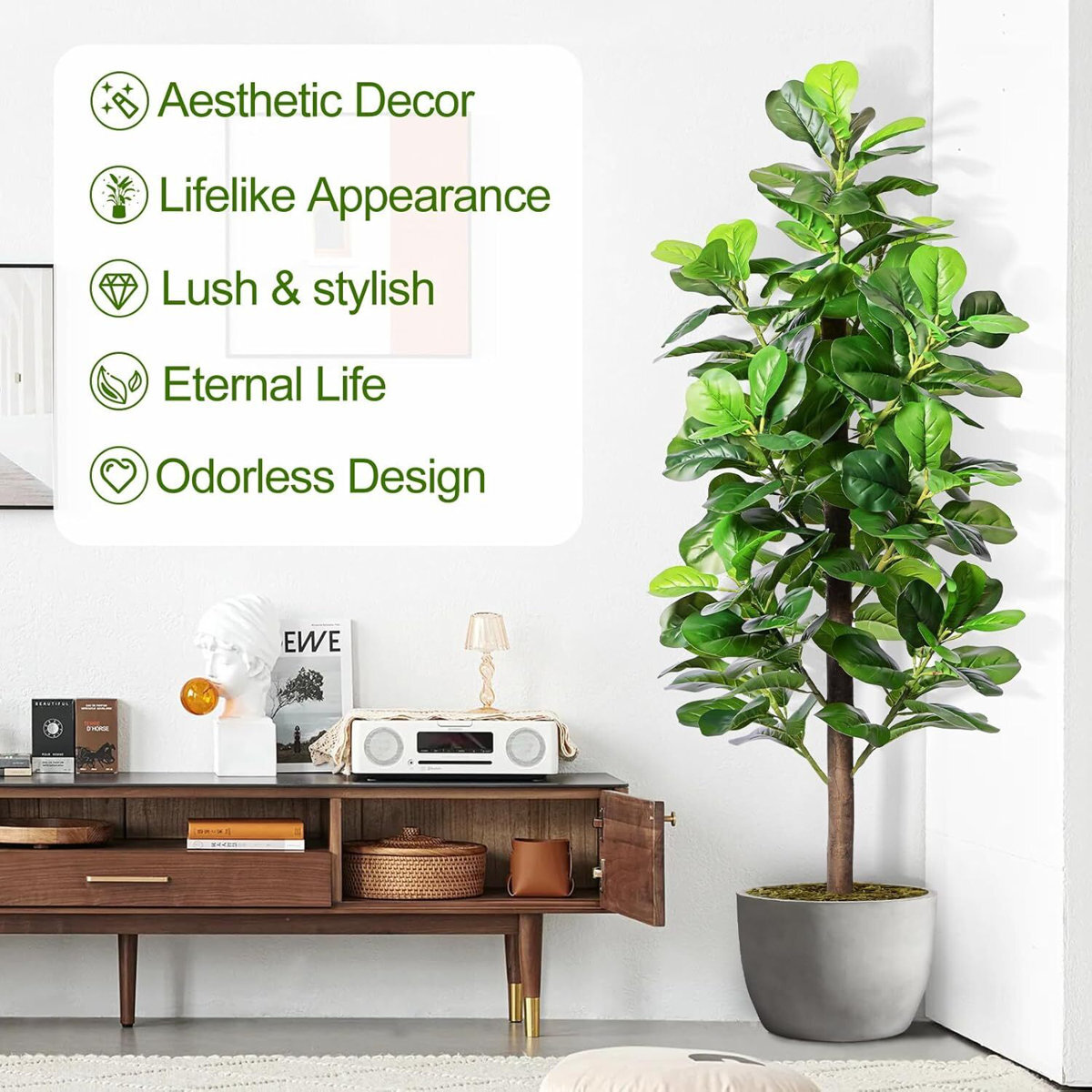 Fiddle Leaf Fig Tree Artificial Tall Faux Fiddle Leaf Fig Tree with Plant Pot
