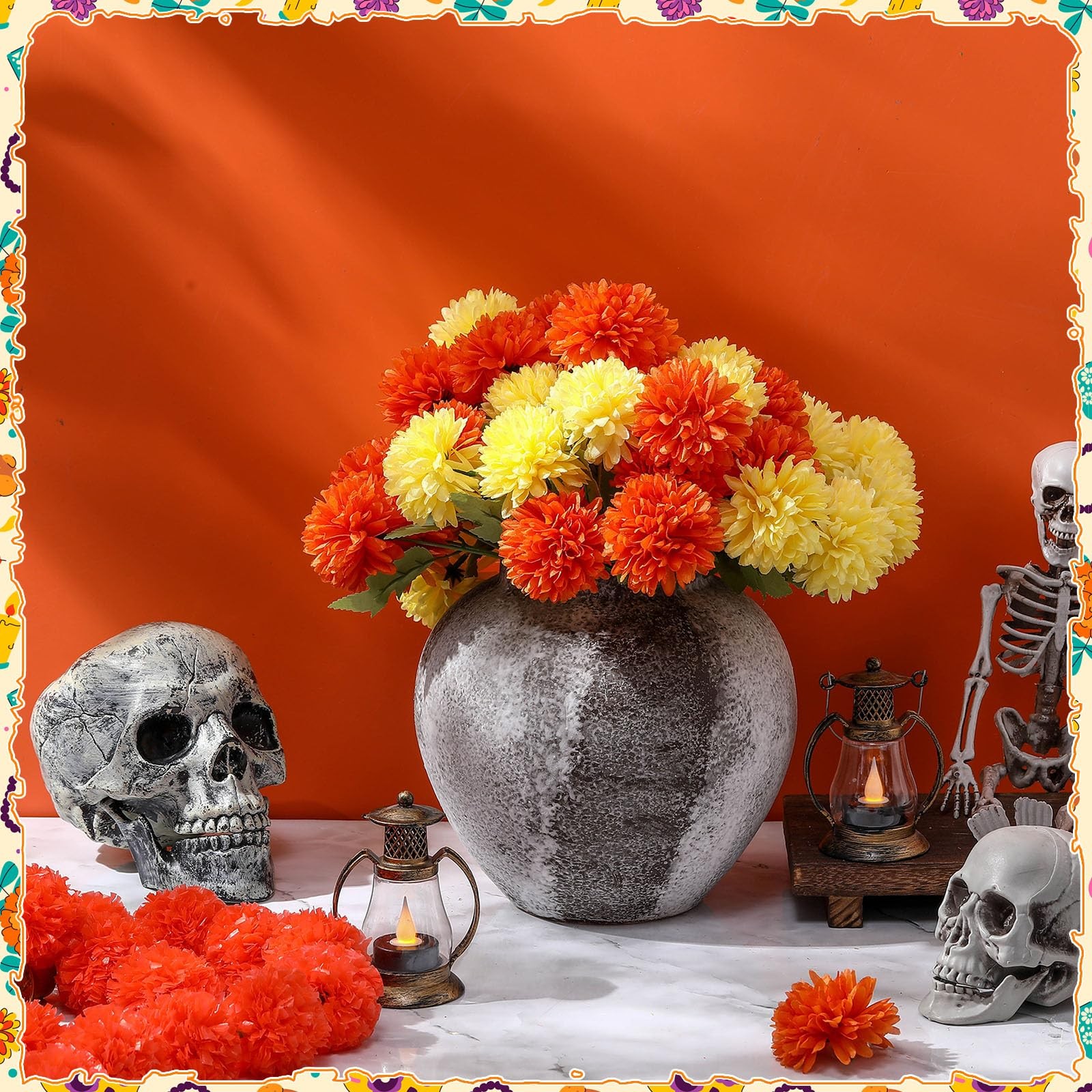 10 PCS Artificial Marigold Flower Faux Chrysanthemum Silk Bouquet Orange