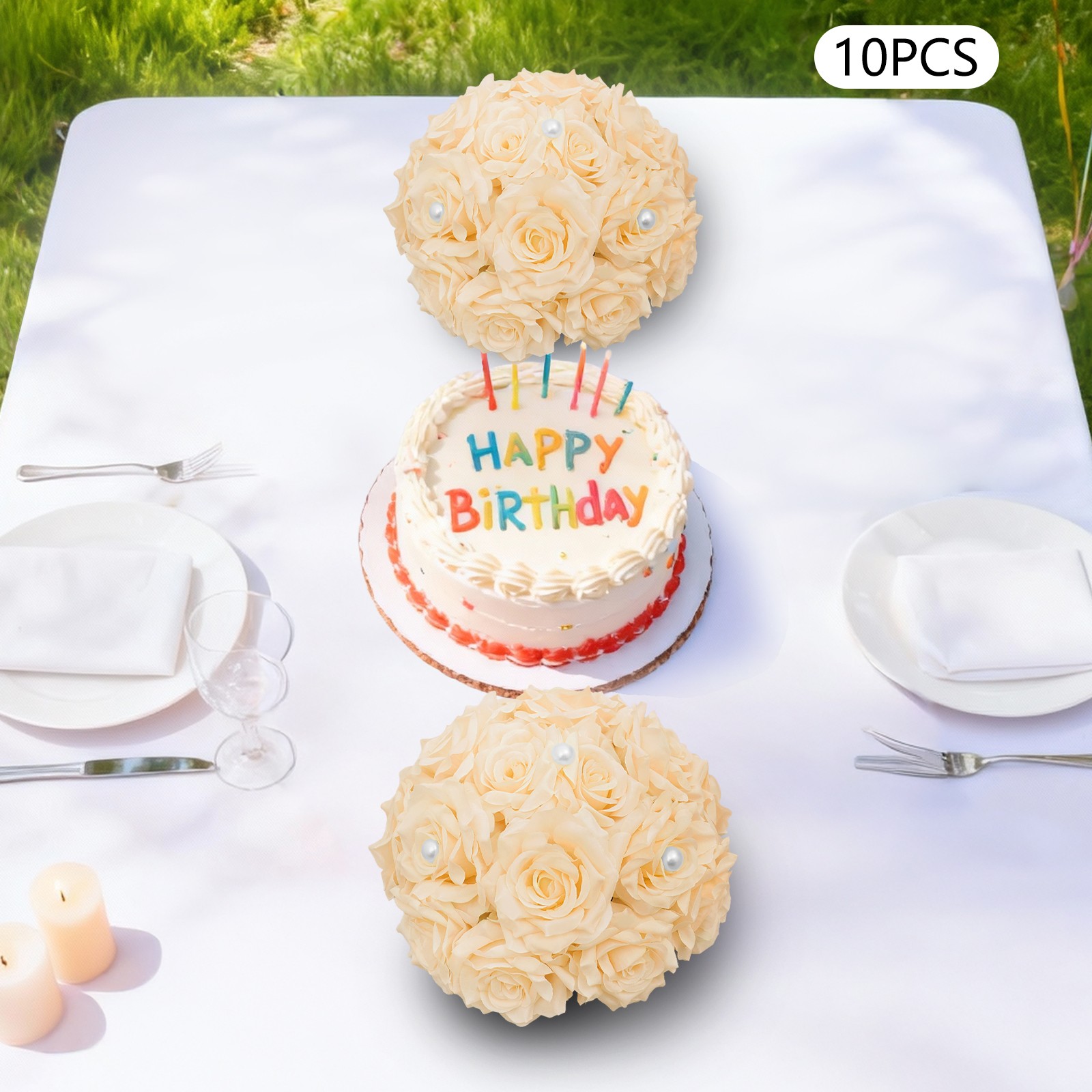 10*Bouquet Wedding Artificial Flower Balls for Table Deco, Deep Champagne Color