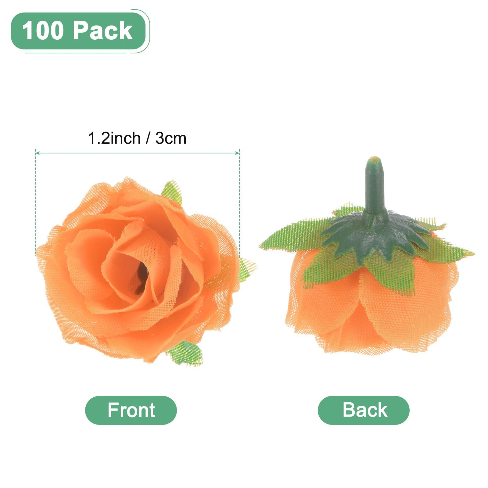 100 PCS Artificial Rose Heads 1.2 Inch Small Silk Faux Orange Wedding Flower
