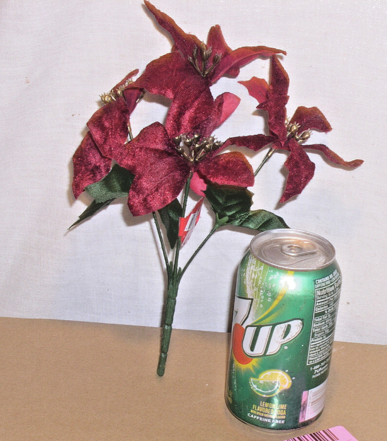 12 ASHLAND CHRISTMAS 9 INCH BURGUNDY POINSETTIA 4 STEM BUSH SILK FLOWER 756035