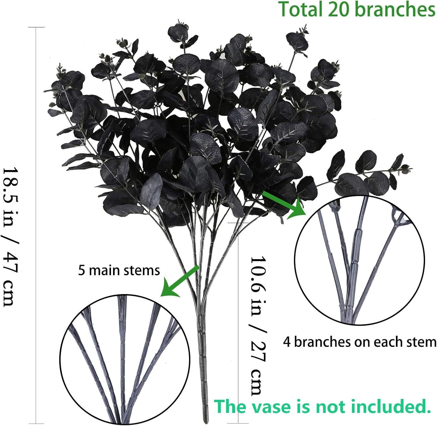 2 Pack Black Eucalyptus Stems with 20 Branches 18.5” Artificial Flower Bouqu…
