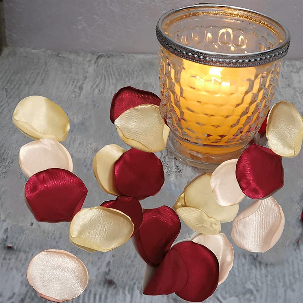 200 PCS Silk Rose Petals Burgundy Gold Pink Fake Flower Wedding Centerpiece