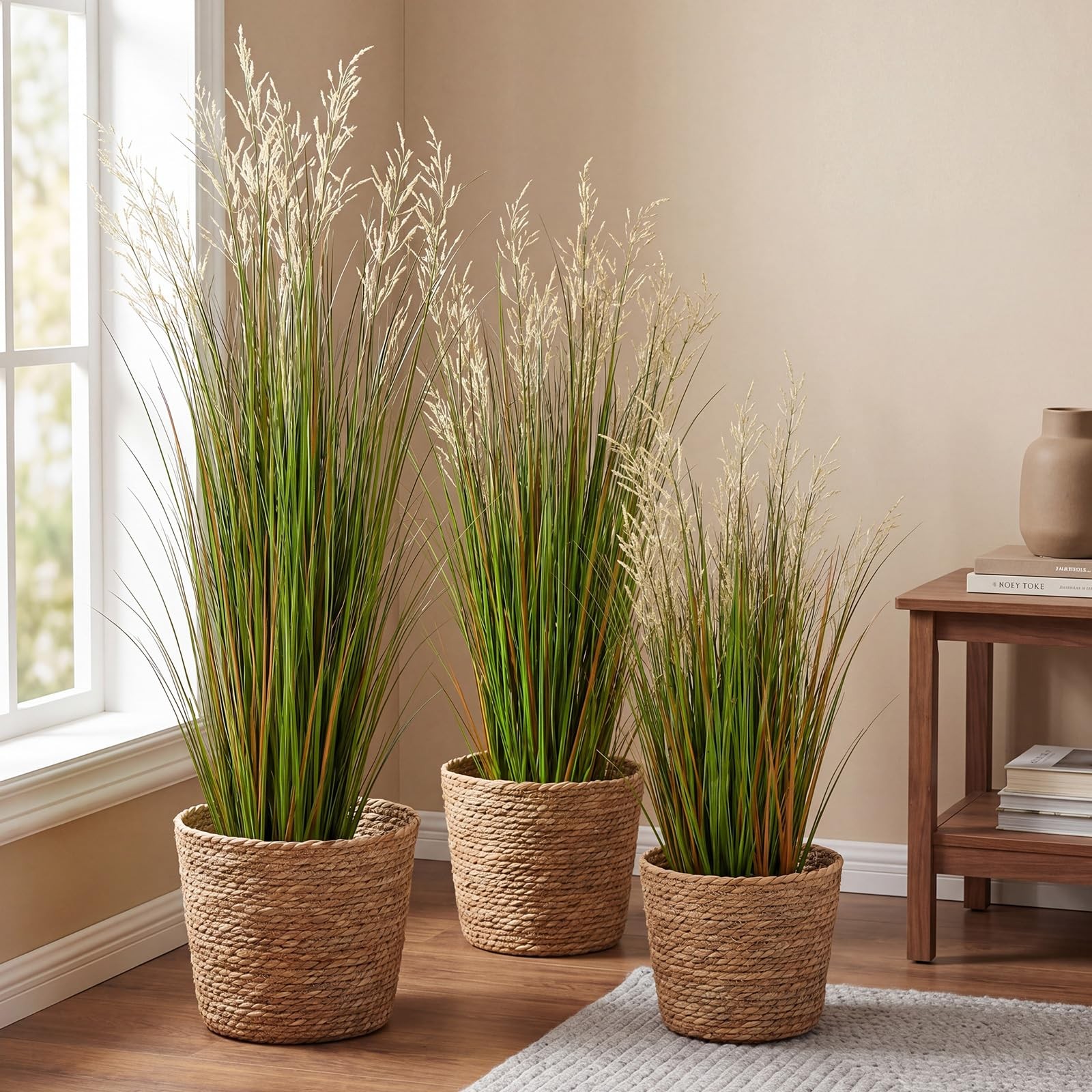 3 Pcs 3/4/5 ft Tall Artificial Grass Plant Potted Artificial Greenery Floor P…