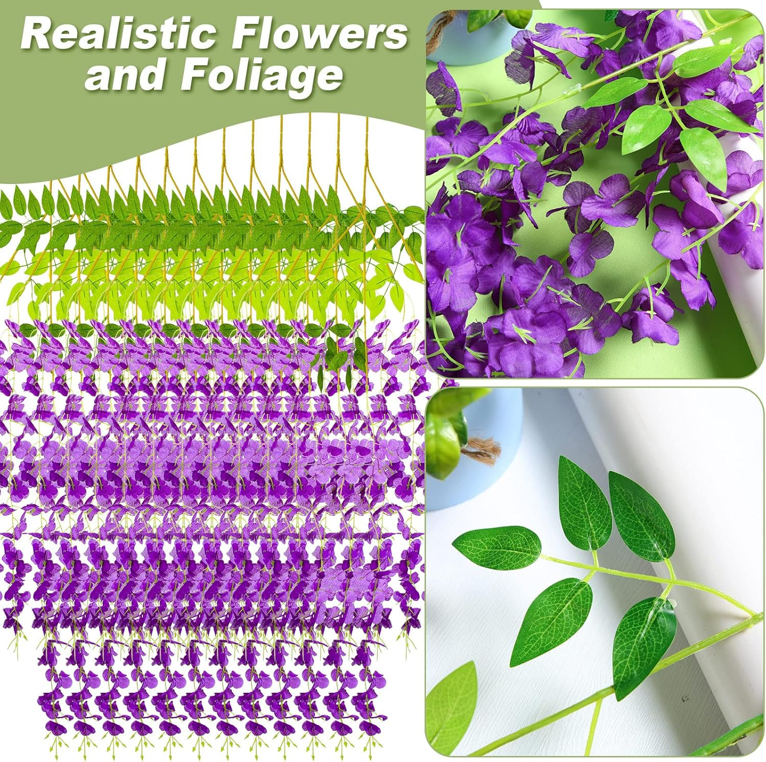 Dark Purple Wisteria Hanging Flowers – 108 Pack Silk Vine Garland for Events