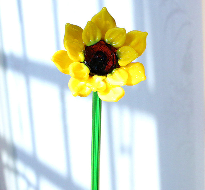 Luxe Handmade Colored Glass Flower Art Long Stem Floral Home Decor Romantic Gift