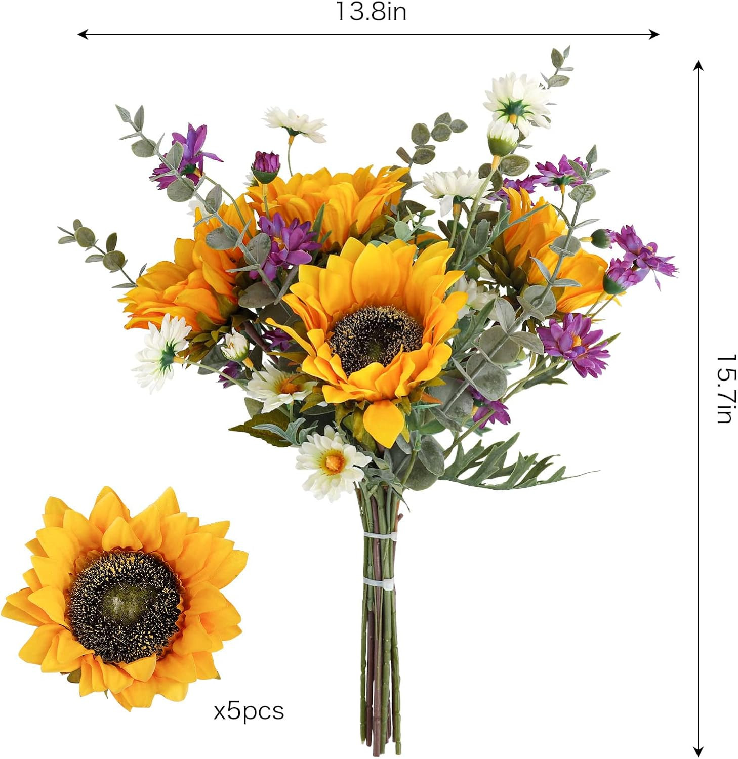 Artificial Sunflowers Fake Cemetery Flowers for Grave Bouquet with Sunflowers fo