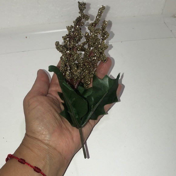 Artificial Gold and Green Decorative Berry Stems 7 total Christmas holiday ..