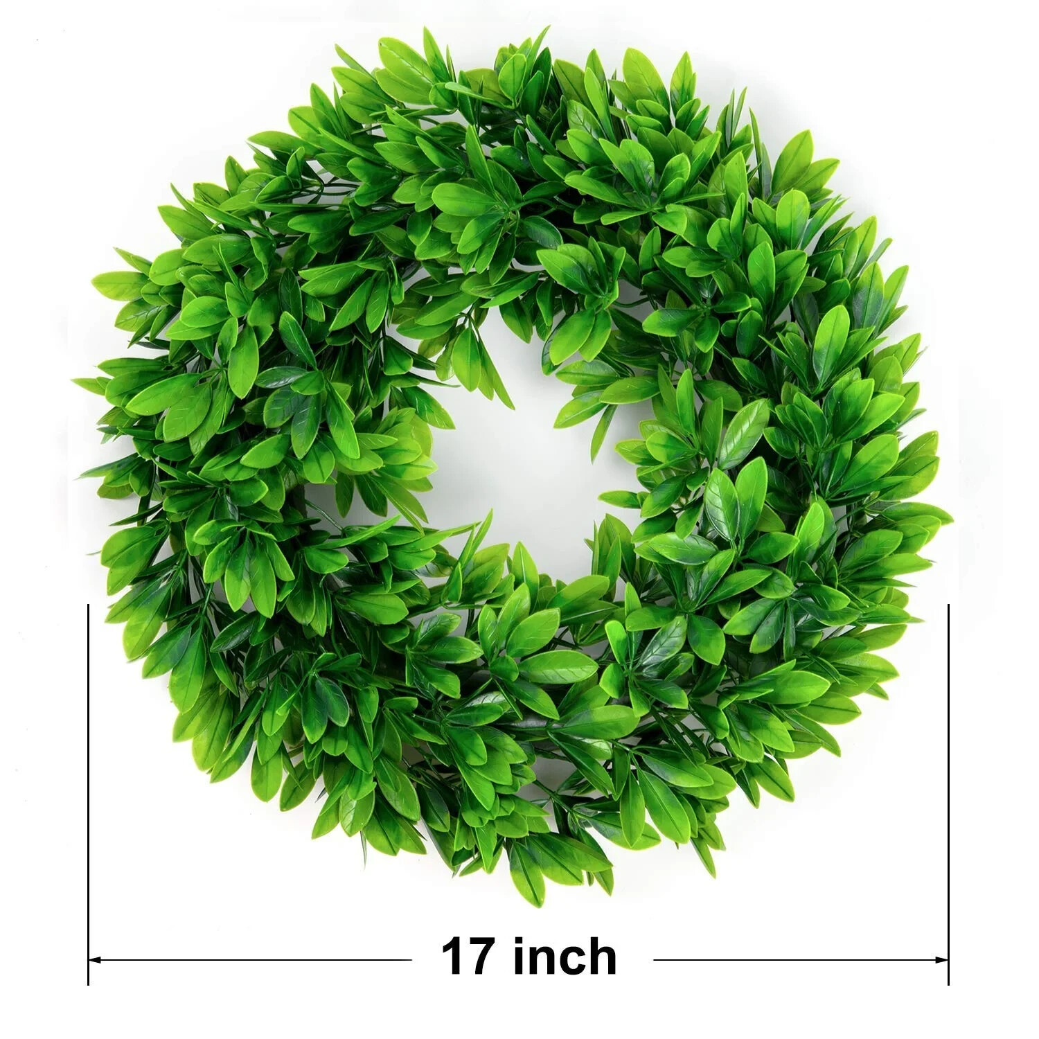 17″ Artificial Green Leaves Wreath, Artificial Boxwood Wreath