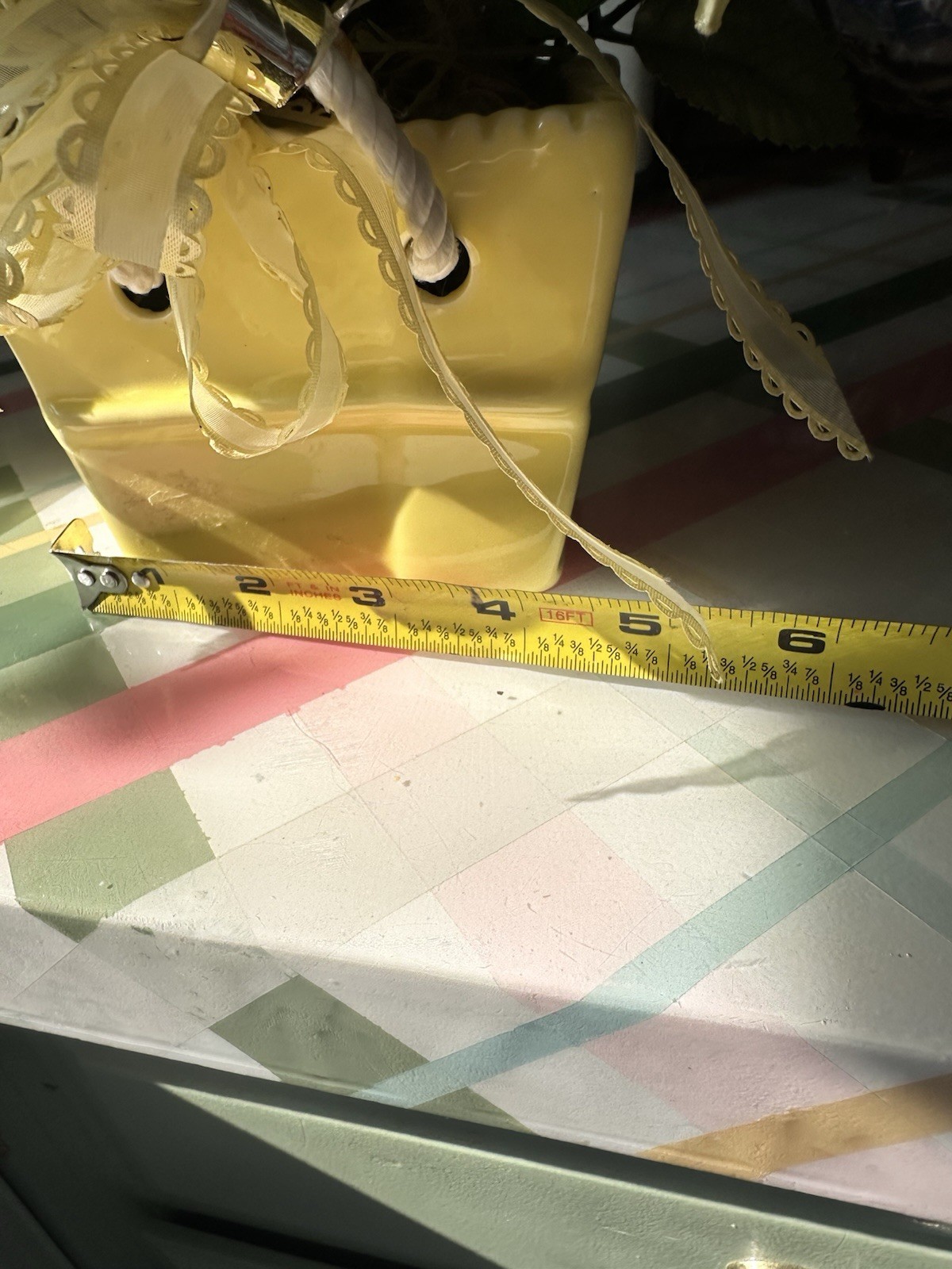 Vintage 1950s Original Yellow Silk Ribbon Rose Floral Arrangement Lefton Planter