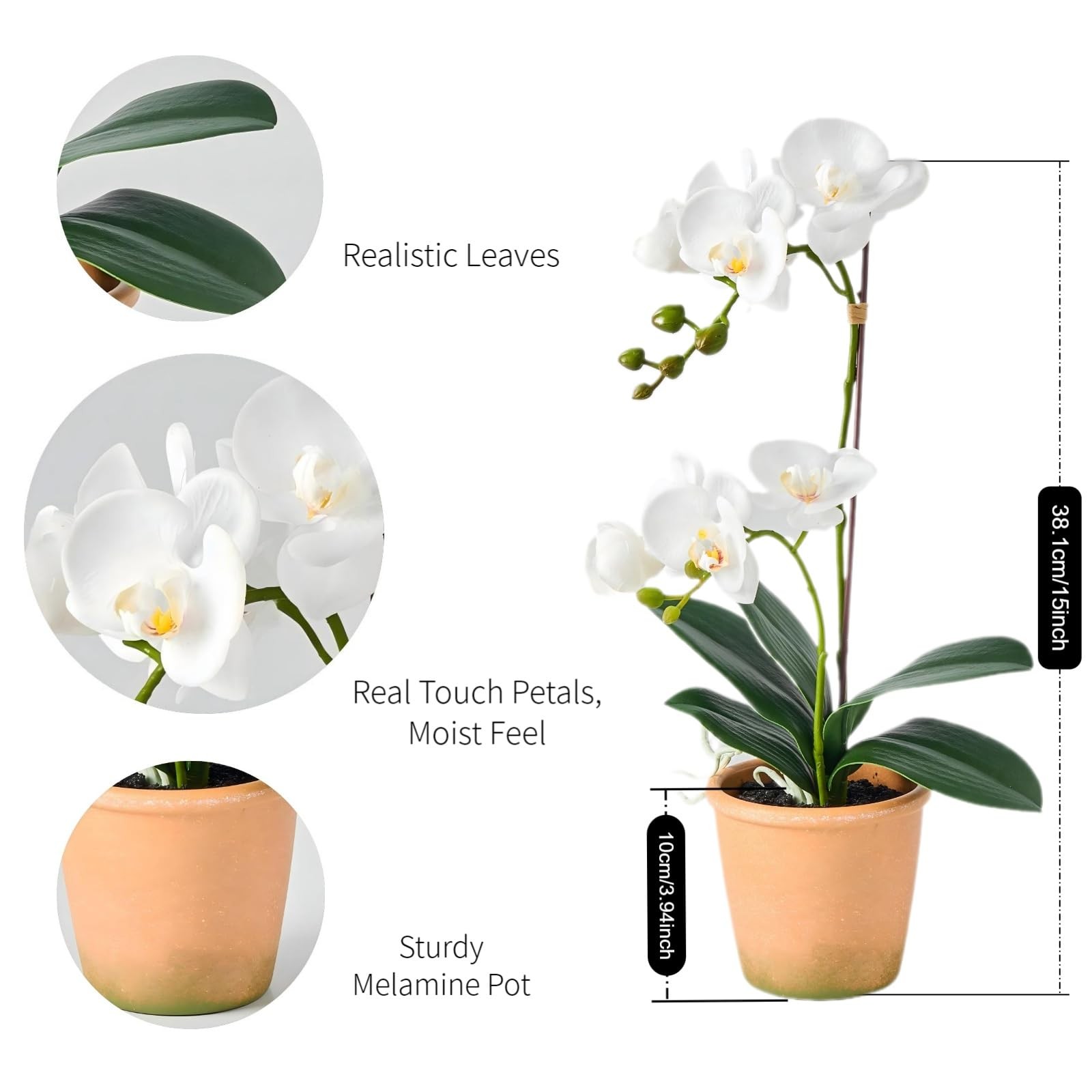 Artificial Real Touch Orchid Plant – 15″ Faux Phalaenopsis in Pot – Highly Re…