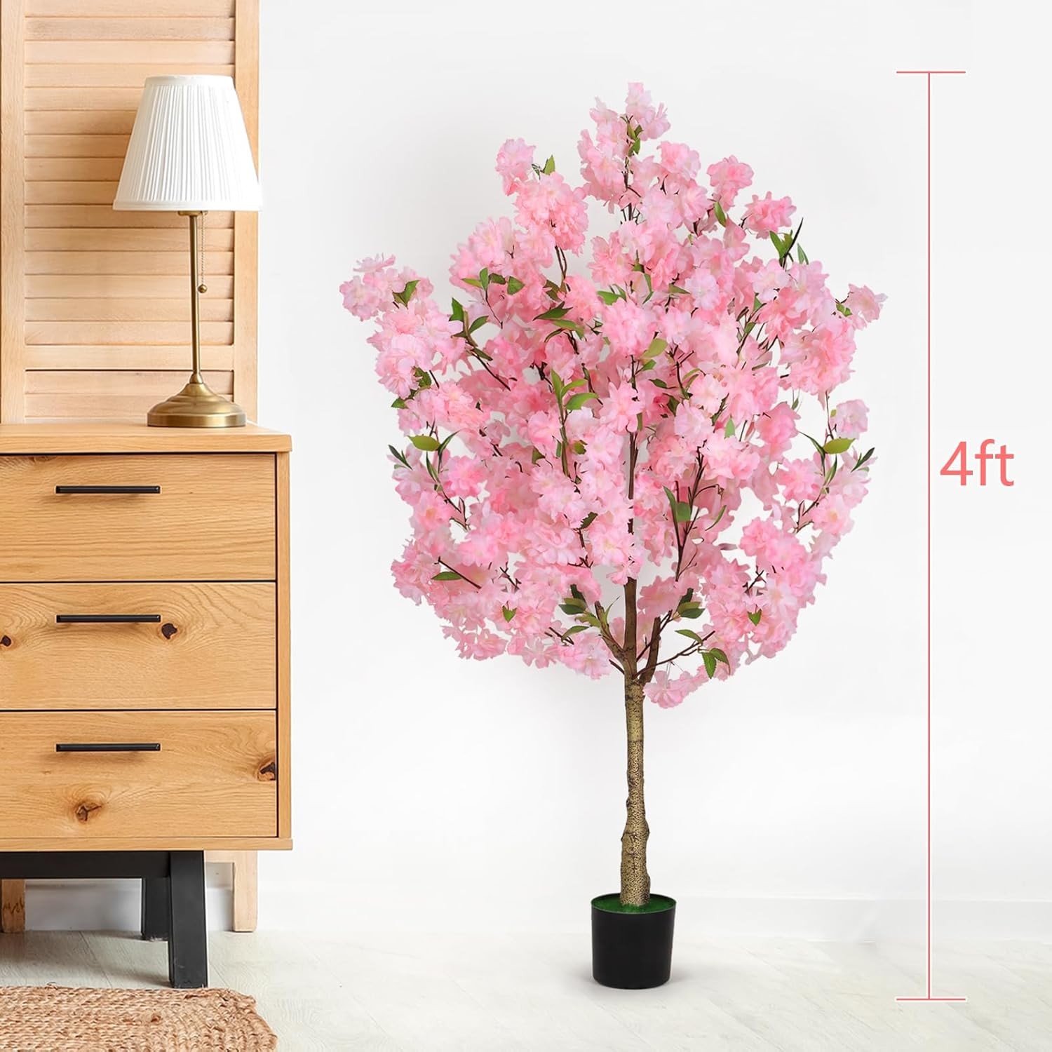 4/6FT Tall Cherry Blossom Artificial Tree, Fake Tree w/Plastic Nursery Pot, Pink