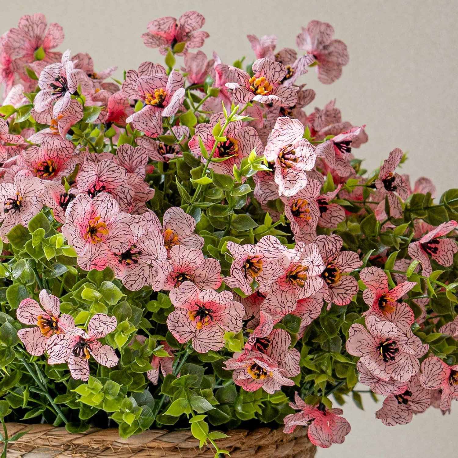 UV Resistant Pink Artificial Flowers for Outdoor Garden Decor – 16 Bundles